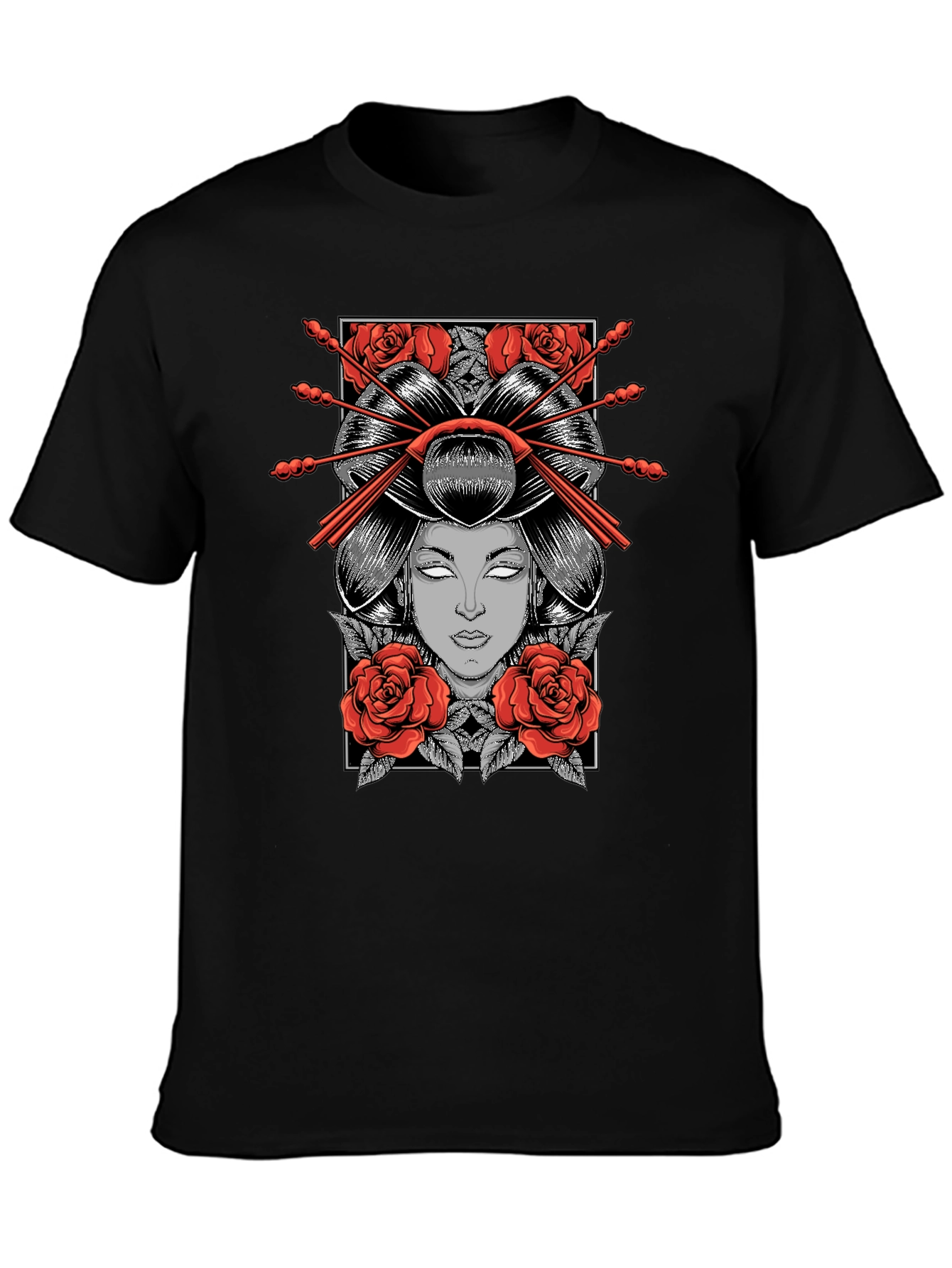 Geisha Graphic Print Black T-Shirt