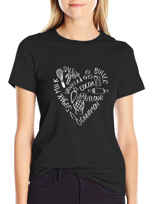 Baking Ingredients Heart T-Shirt - Black