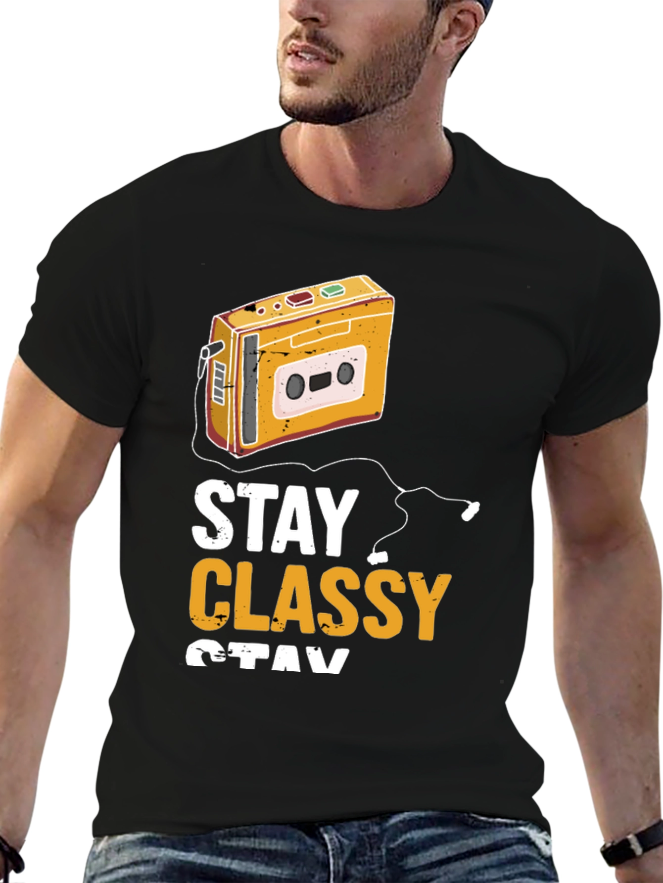 Stay Classy Retro Cassette Player Graphic T-Shirt