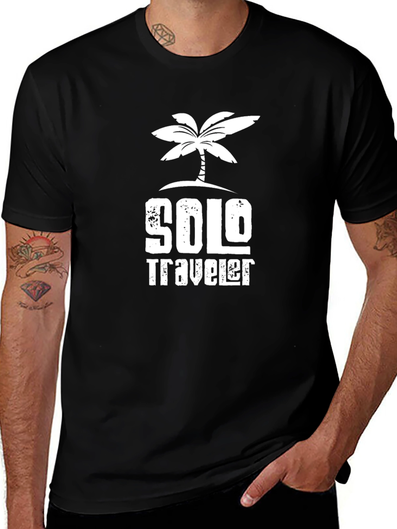 Solo Traveler Palm Tree Graphic Black T-Shirt