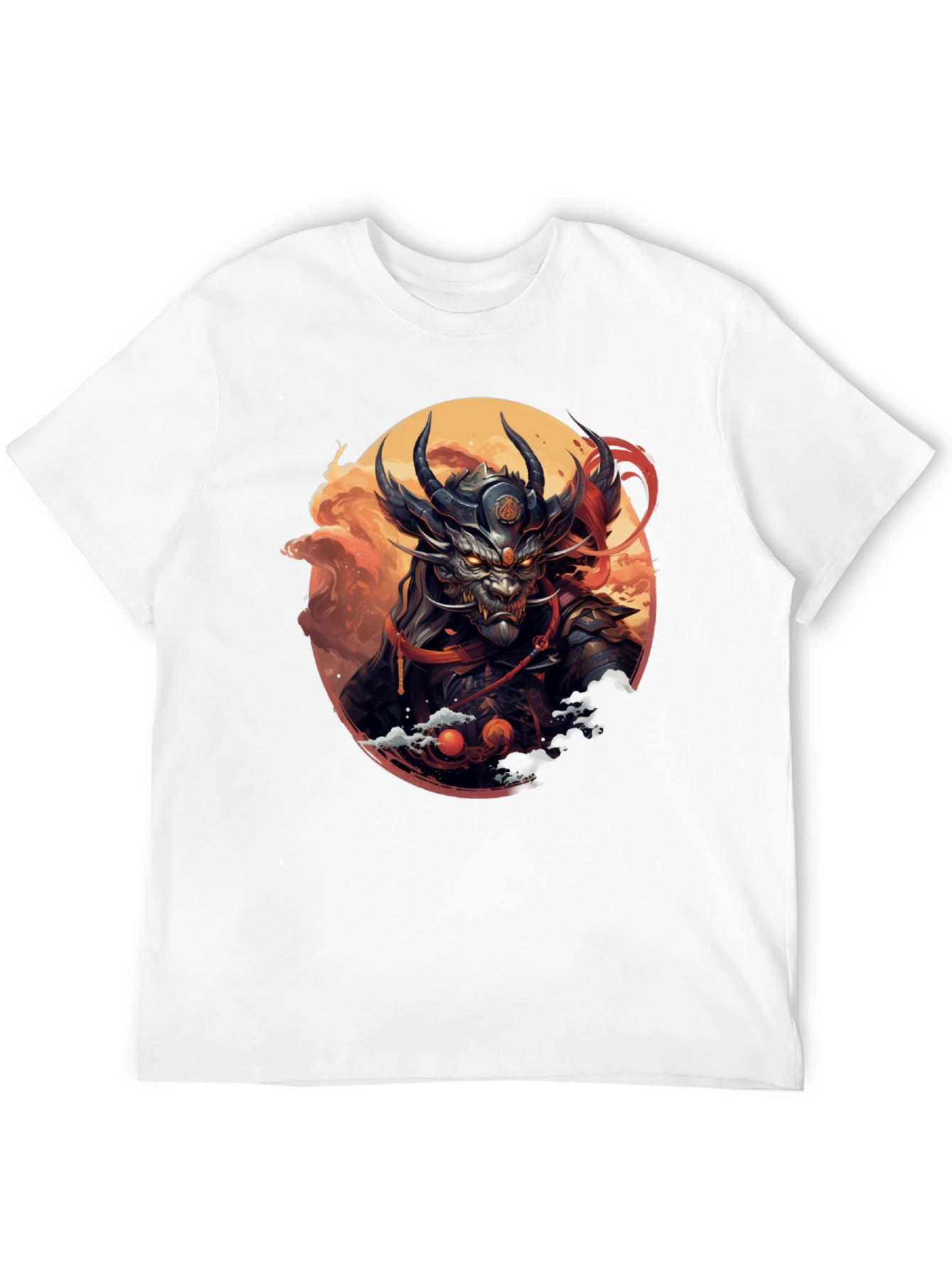Mens Black T-Shirt with Dragon Samurai Graphic
