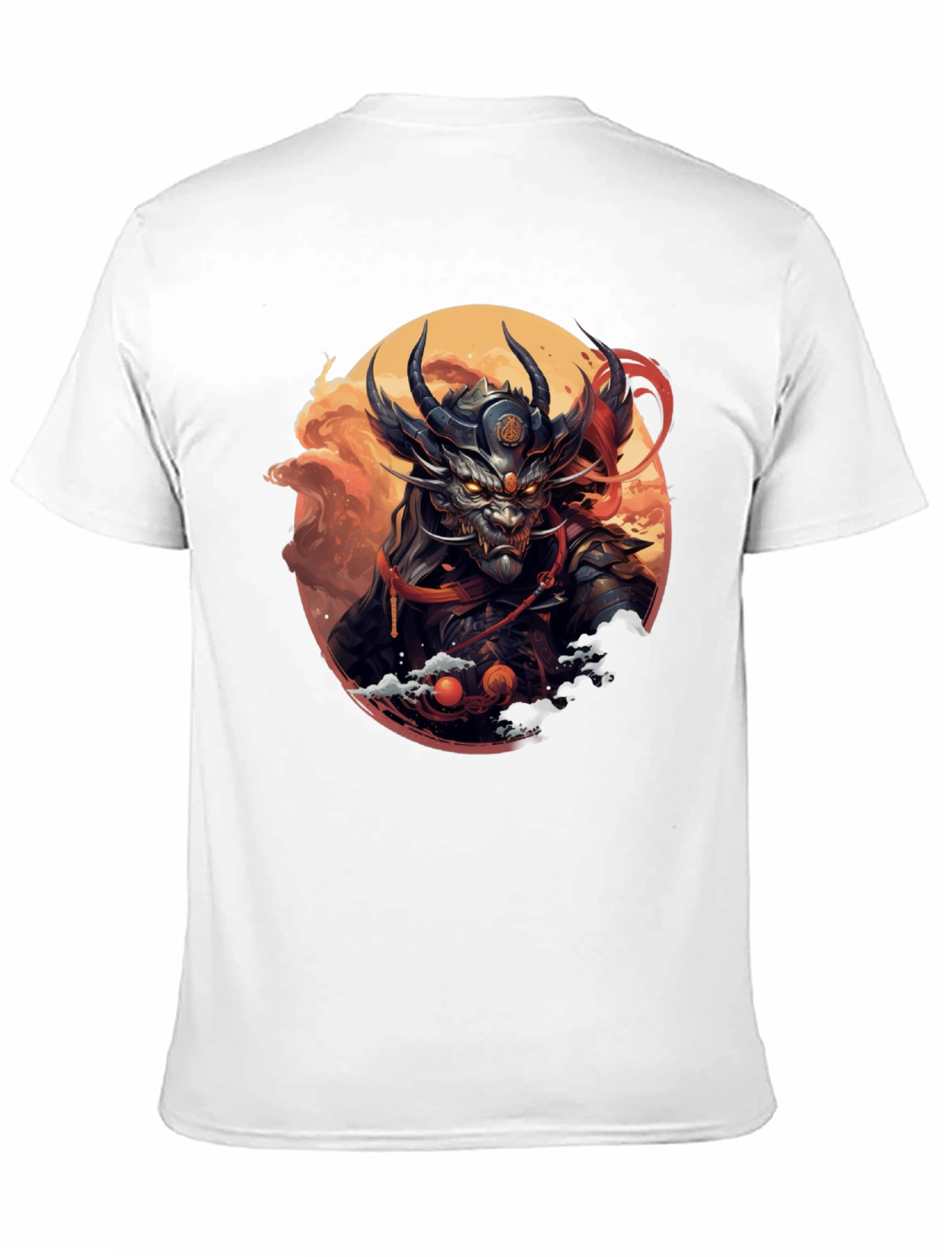 Mens Black T-Shirt with Dragon Samurai Graphic