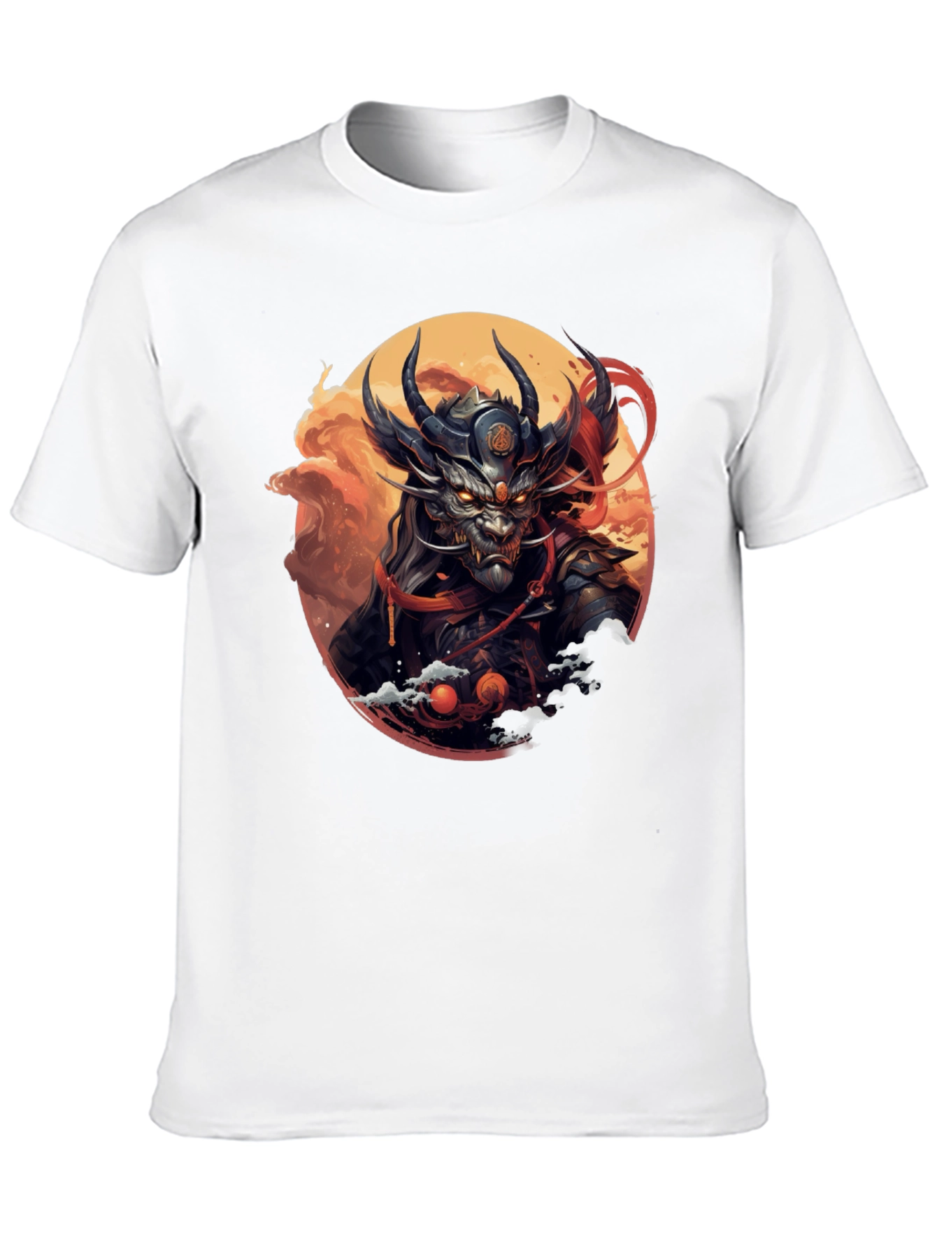 Mens Black T-Shirt with Dragon Samurai Graphic