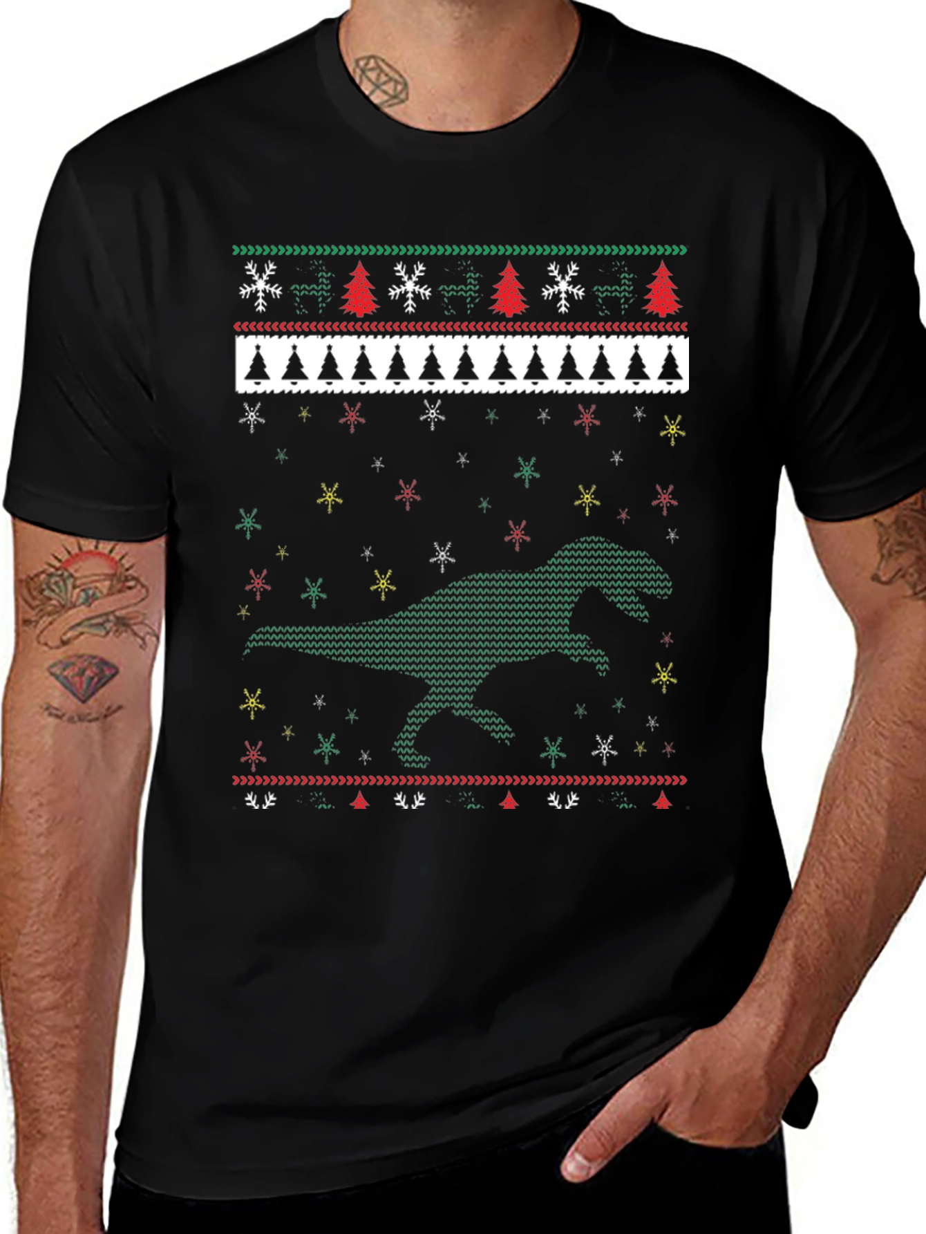 Dinosaur Christmas Sweater T-Shirt
