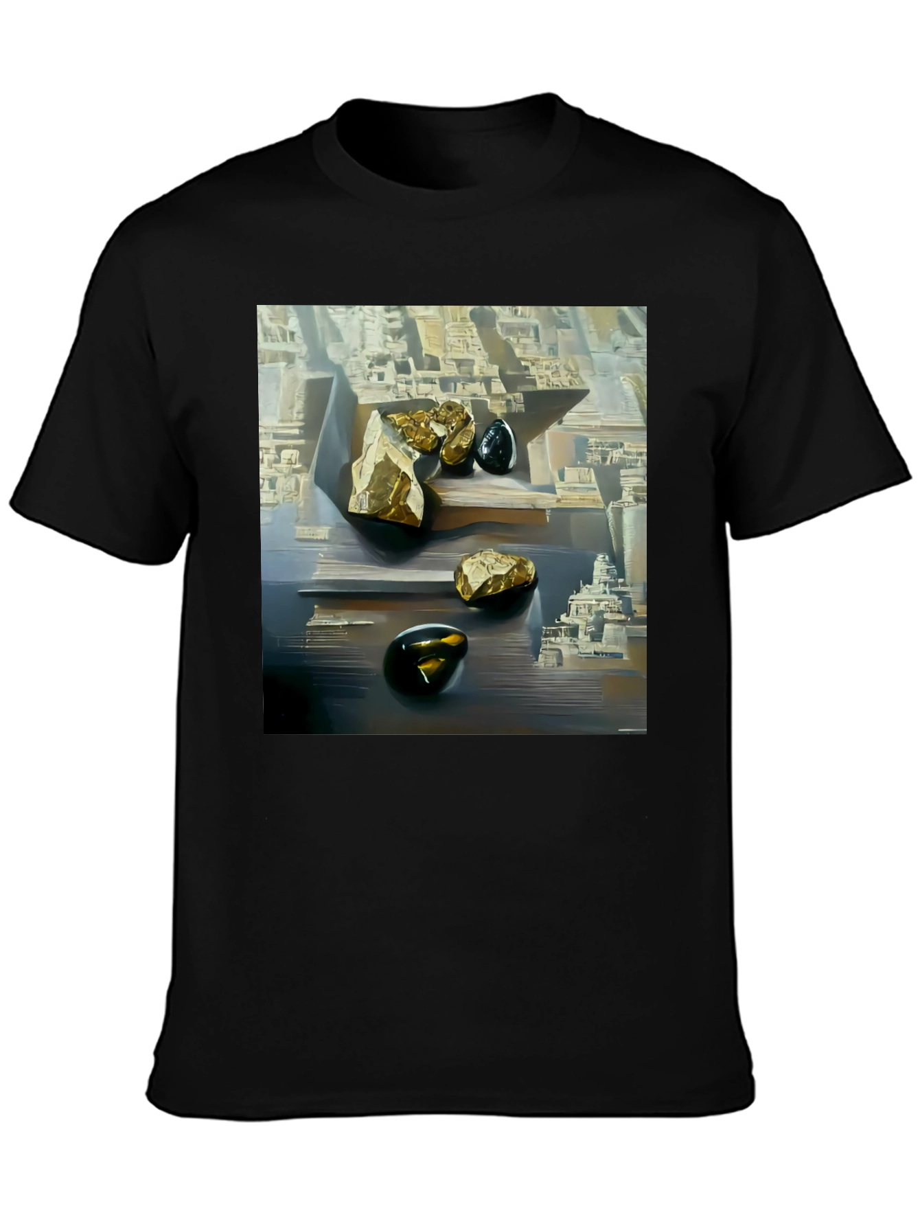 Abstract Art T-Shirt: Gold & Obsidian Rock Scene