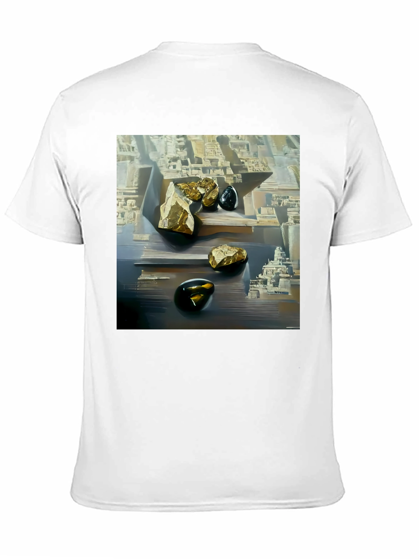 Abstract Art T-Shirt: Gold & Obsidian Rock Scene