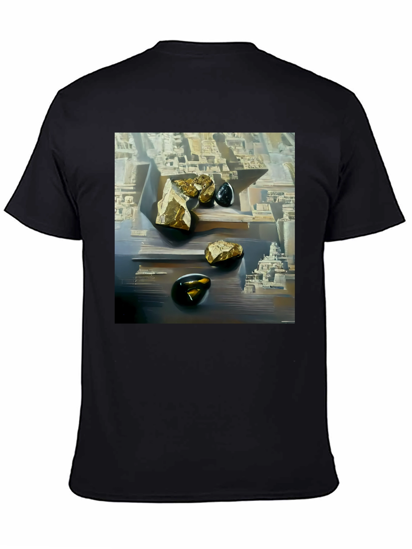 Abstract Art T-Shirt: Gold & Obsidian Rock Scene