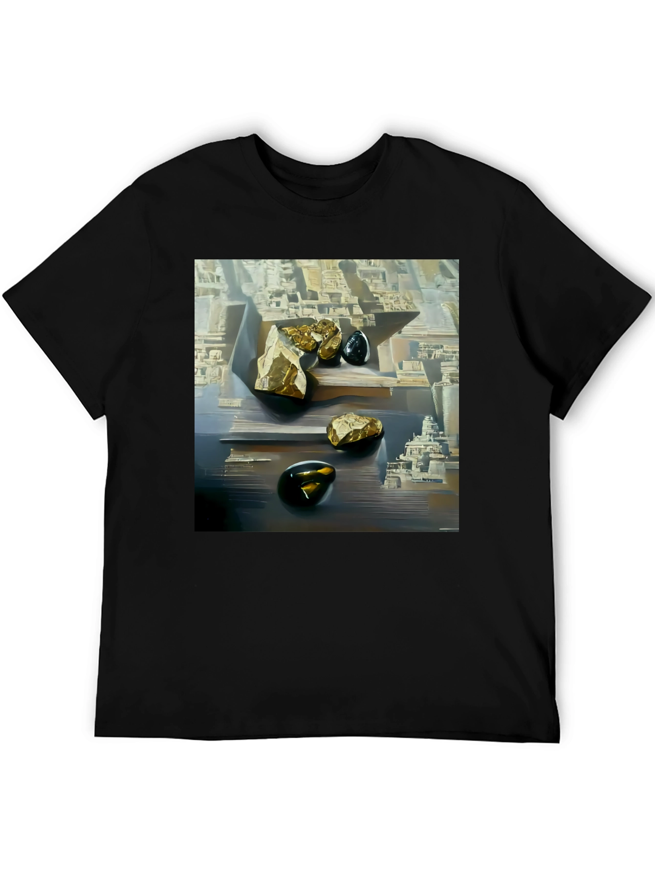 Abstract Art T-Shirt: Gold & Obsidian Rock Scene