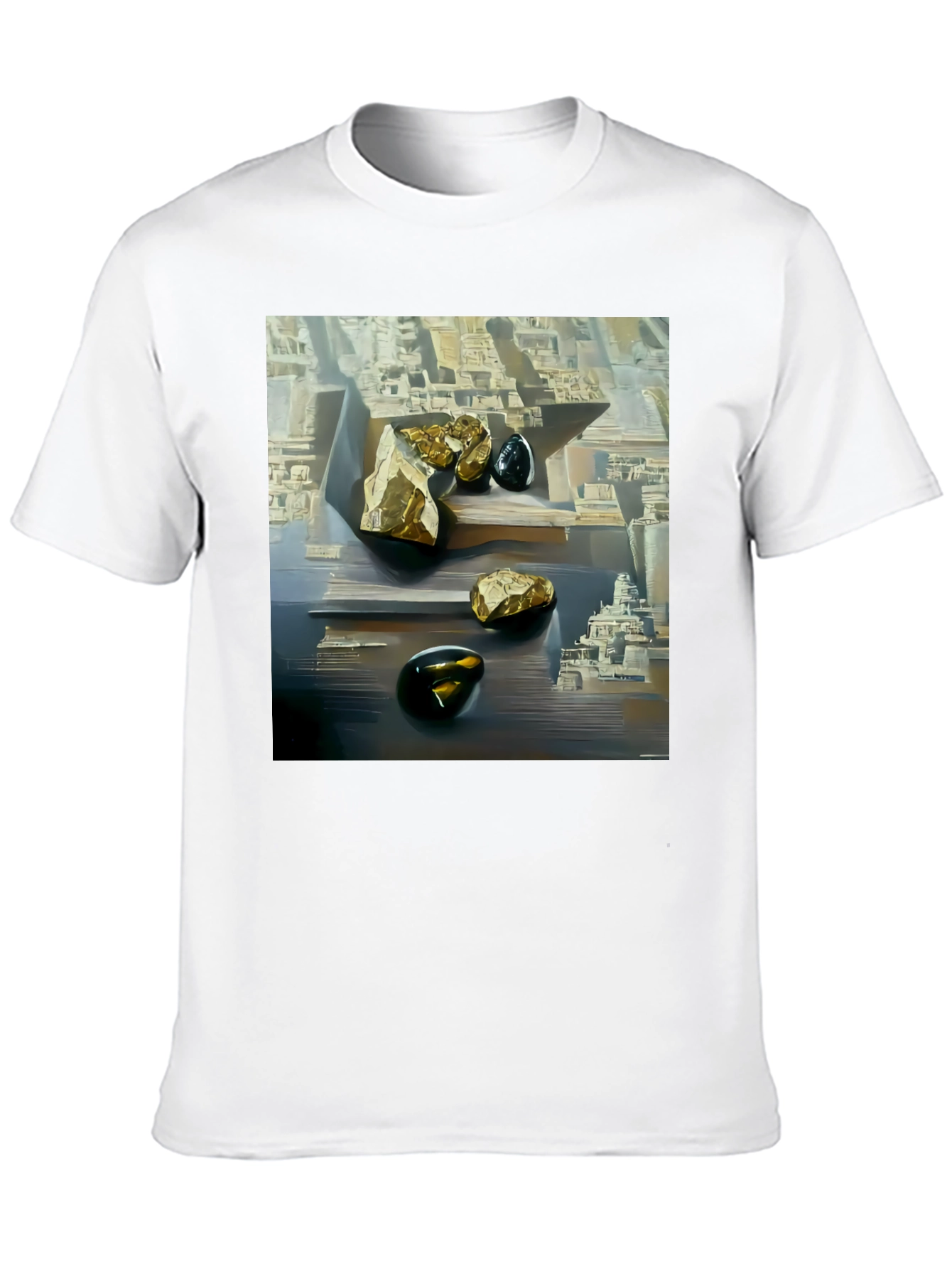 Abstract Art T-Shirt: Gold & Obsidian Rock Scene