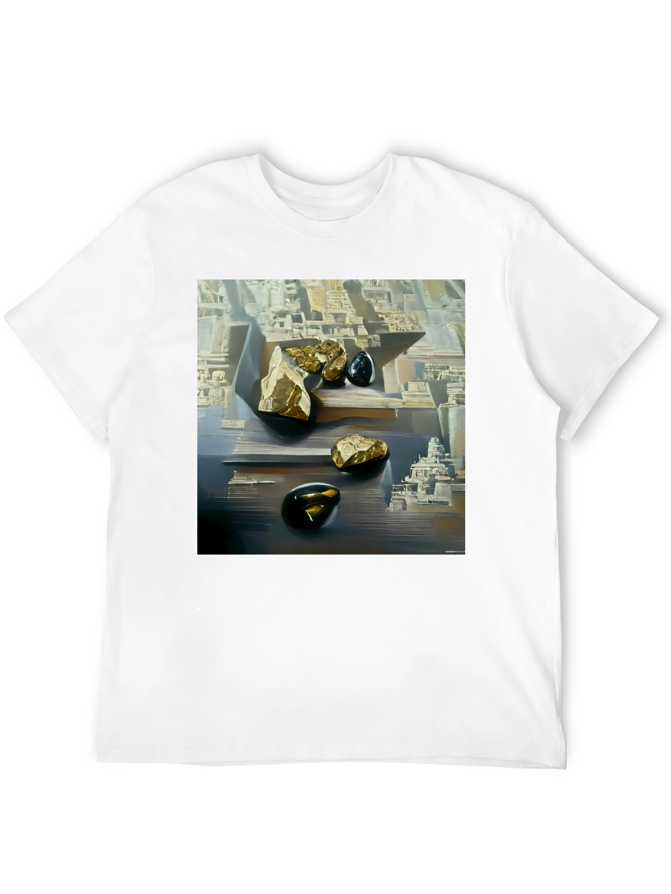 Abstract Art T-Shirt: Gold & Obsidian Rock Scene
