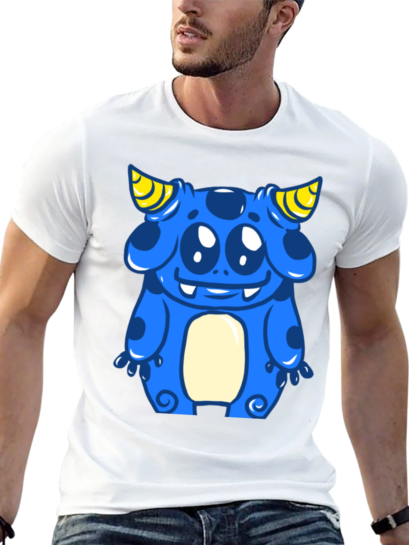 Blue Cartoon Monster Graphic Tee - Fun & Unique!
