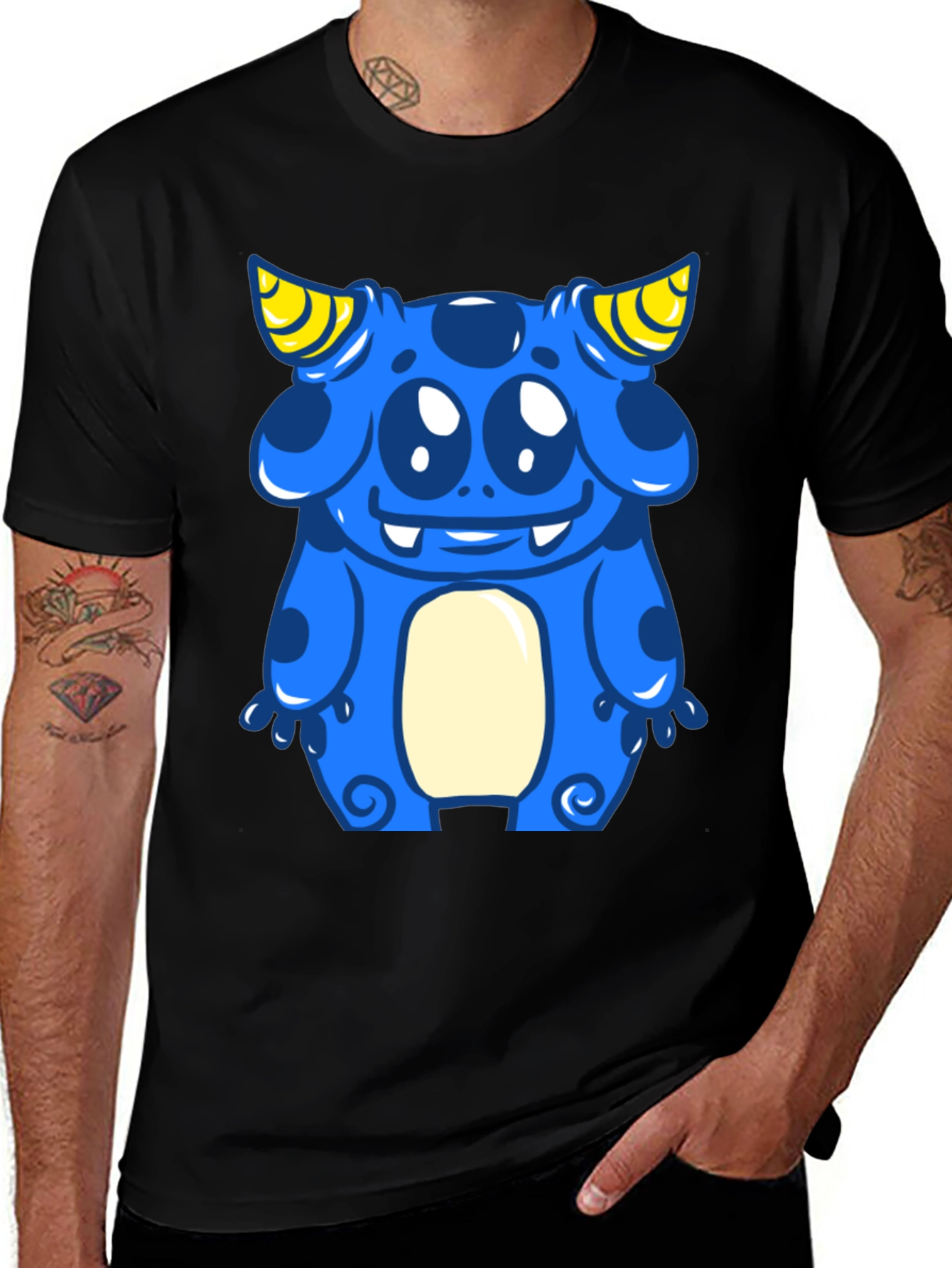 Blue Cartoon Monster Graphic Tee - Fun & Unique!