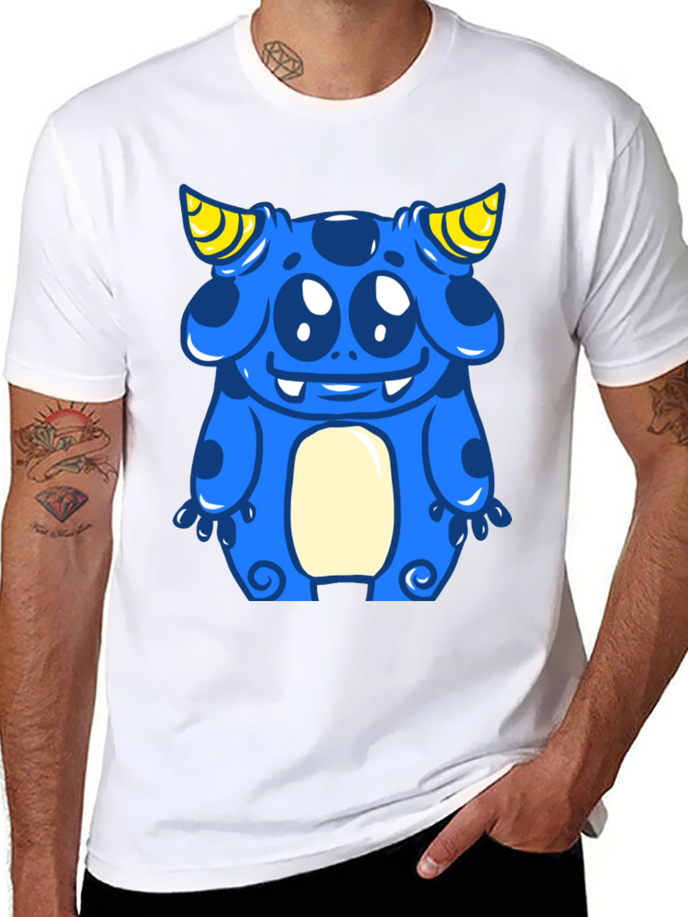 Blue Cartoon Monster Graphic Tee - Fun & Unique!