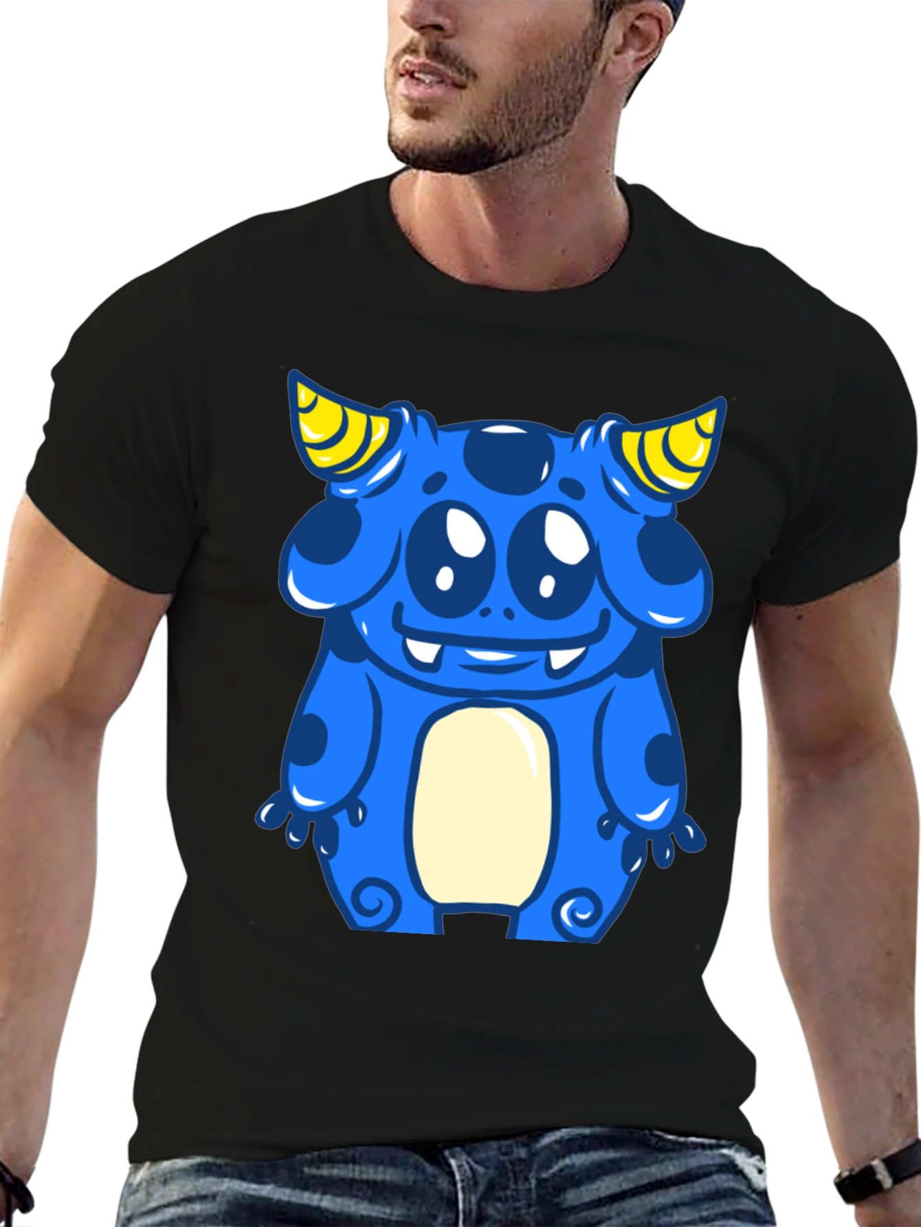Blue Cartoon Monster Graphic Tee - Fun & Unique!