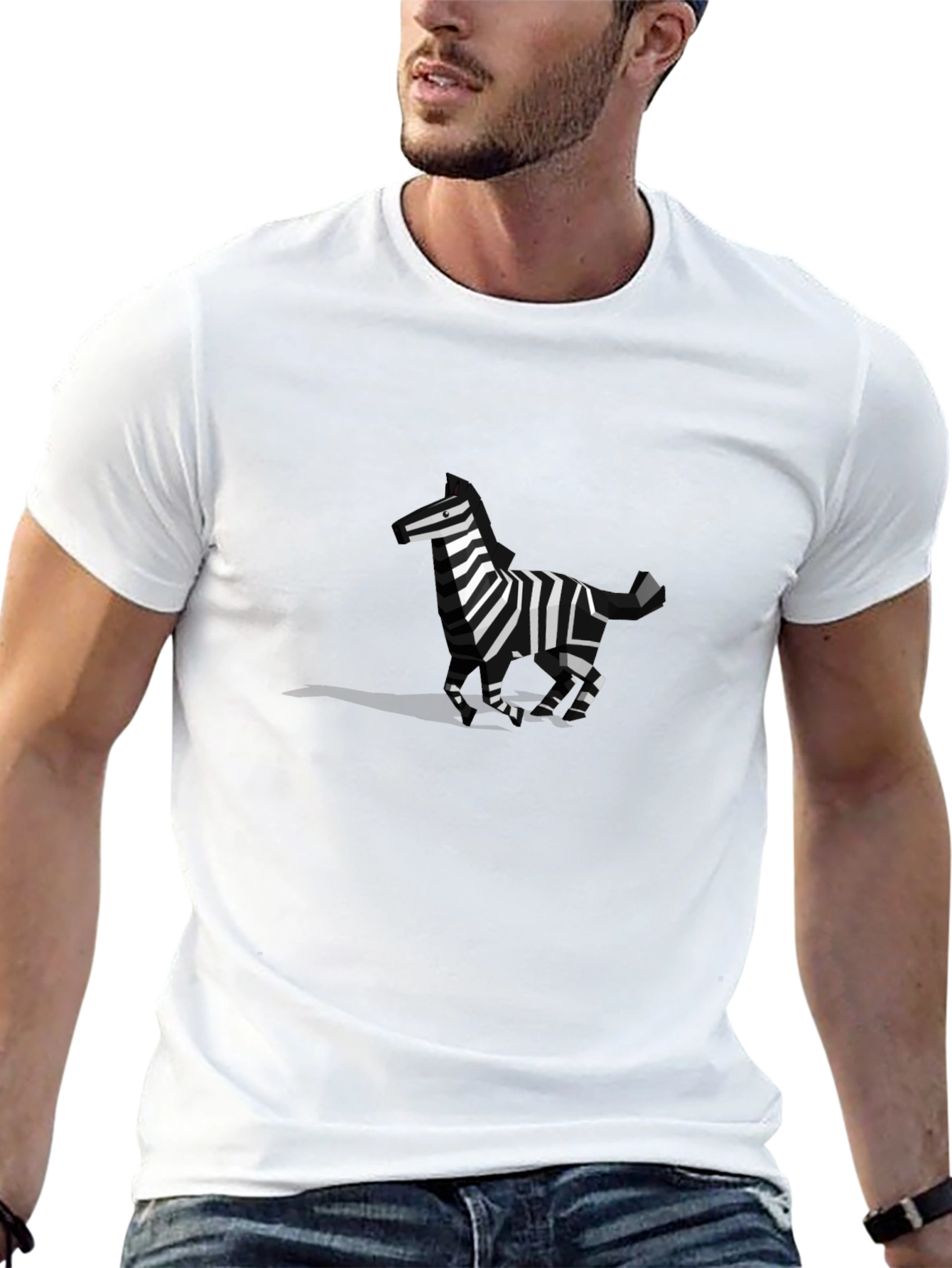 Geometric Zebra Graphic Tee - Black Cotton Blend