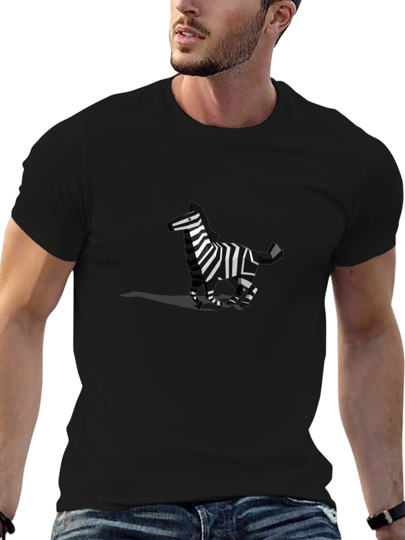 Geometric Zebra Graphic Tee - Black Cotton Blend