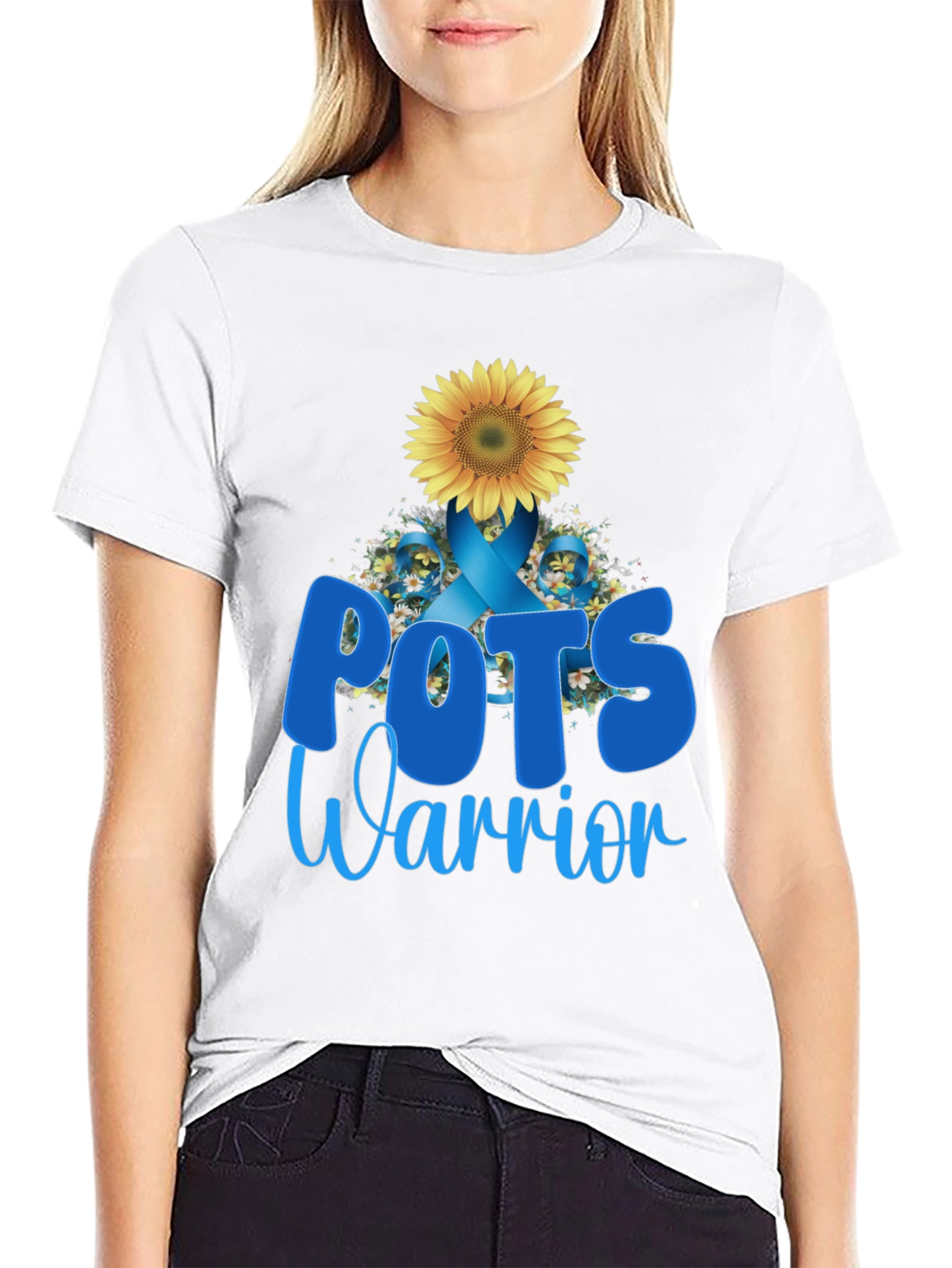 POTS Warrior Sunflower Ribbon Support T-Shirt