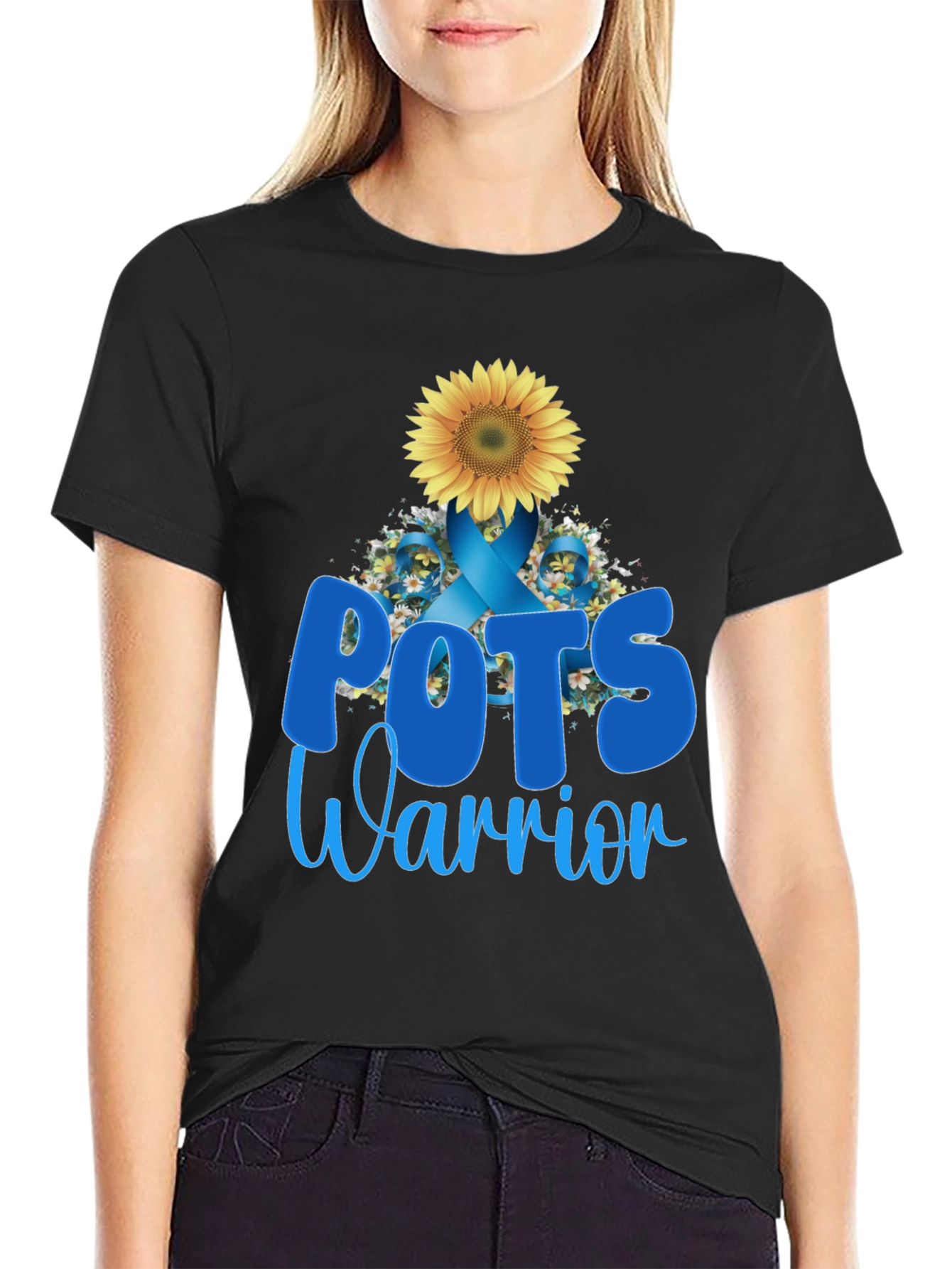POTS Warrior Sunflower Ribbon Support T-Shirt