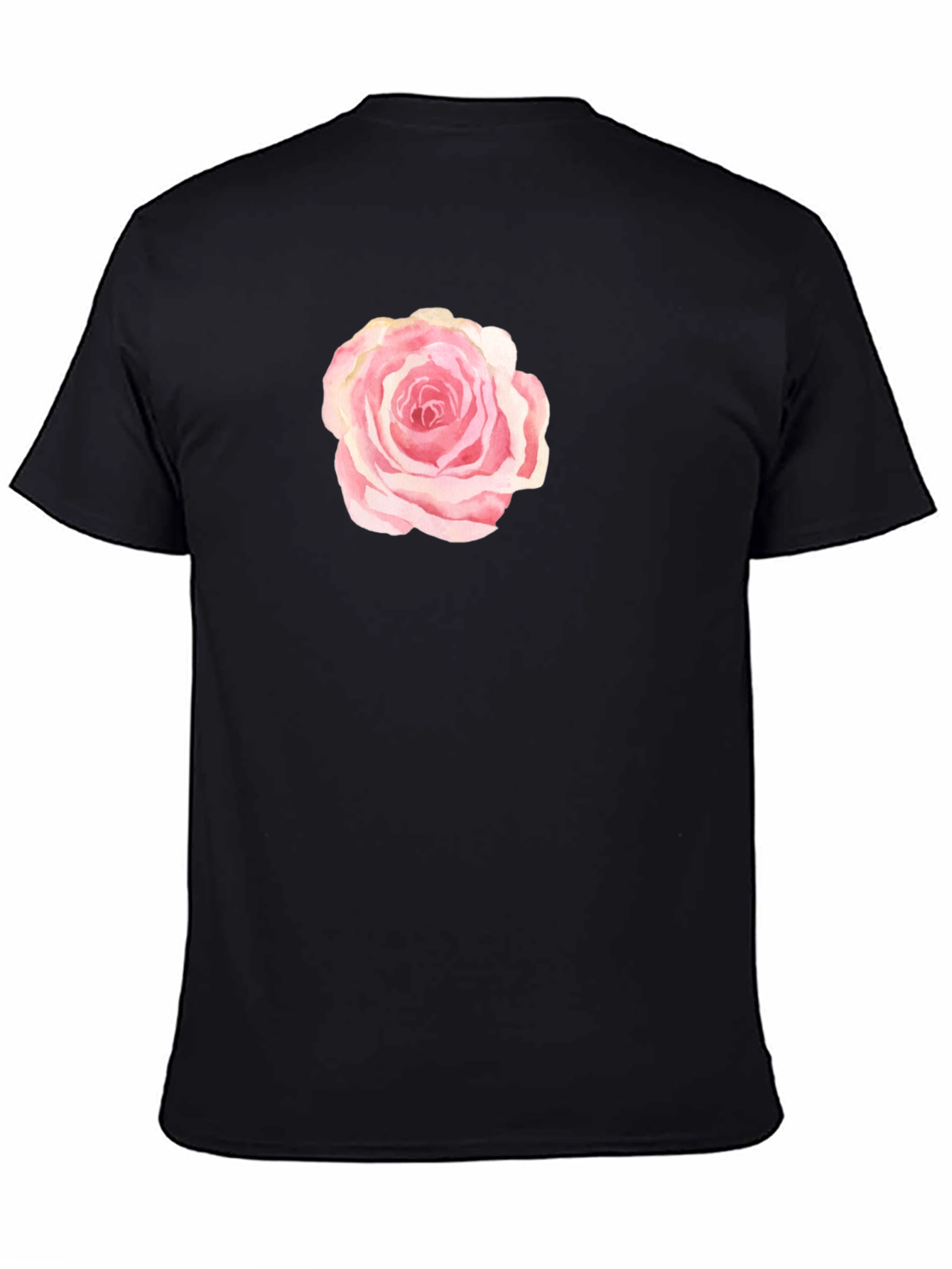 Black T-Shirt with Pink Rose Graphic