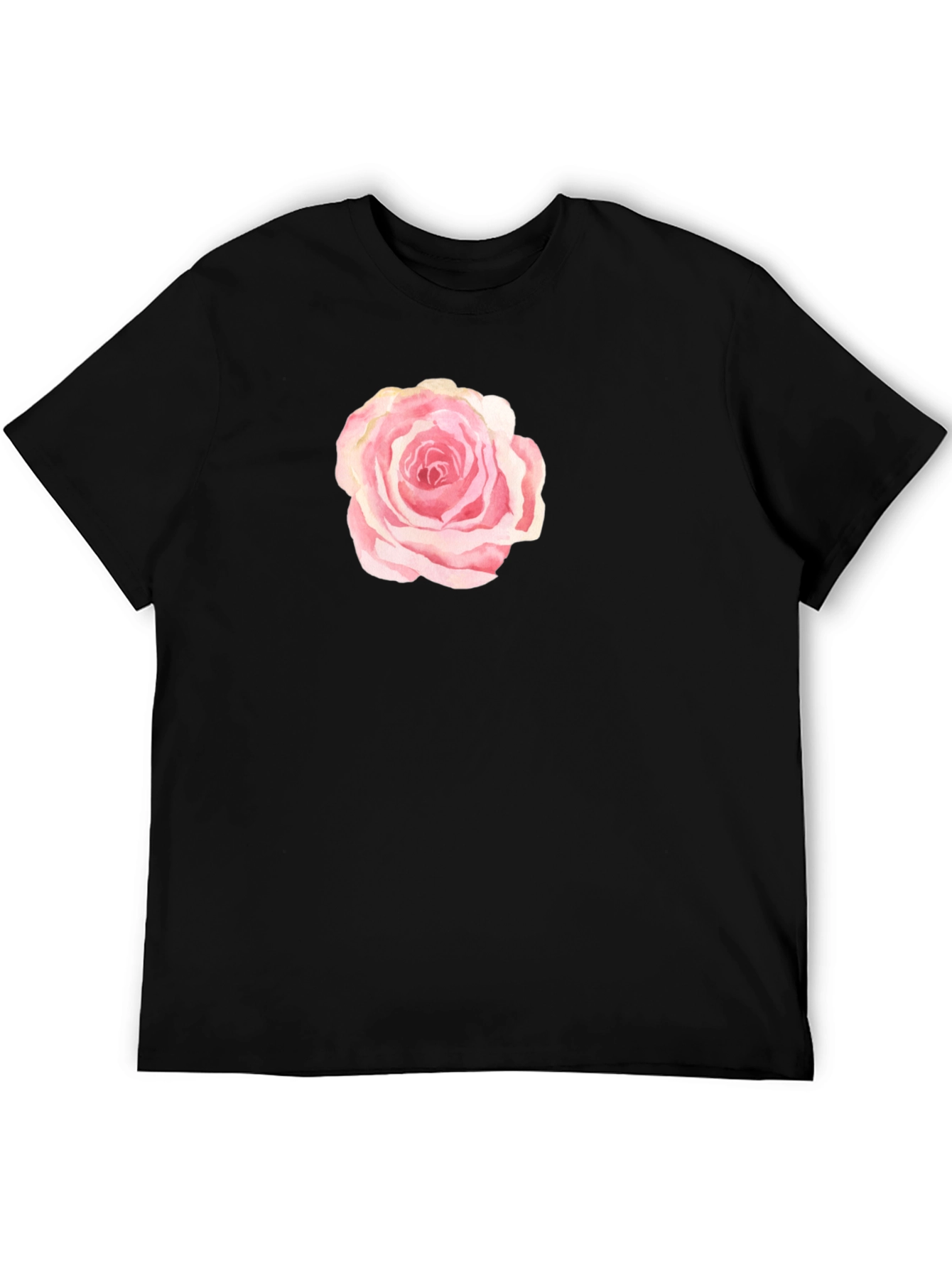 Black T-Shirt with Pink Rose Graphic