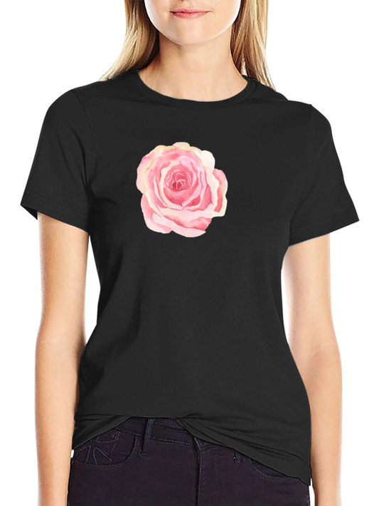 Black T-Shirt with Pink Rose Graphic
