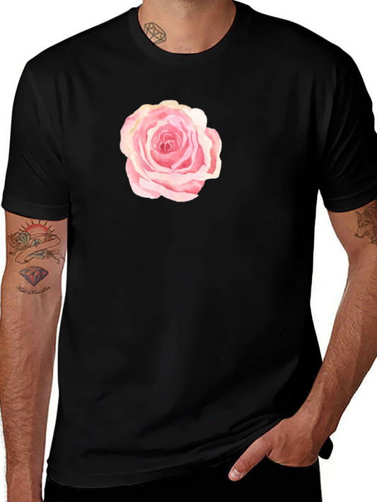 Black T-Shirt with Pink Rose Graphic