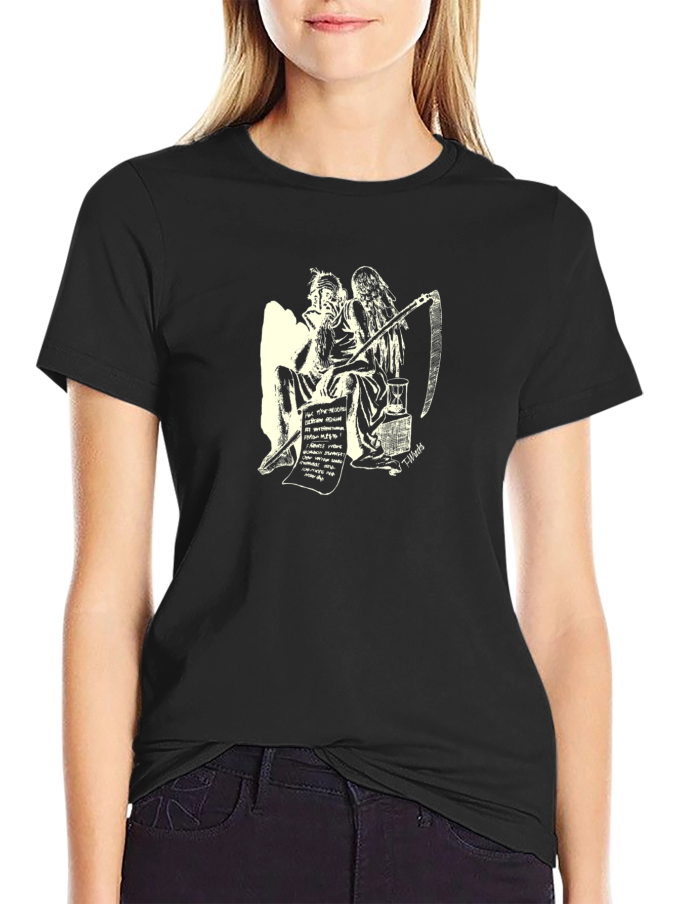 Philosophical Grim Reaper Graphic Tee - Black Cotton T-Shirt