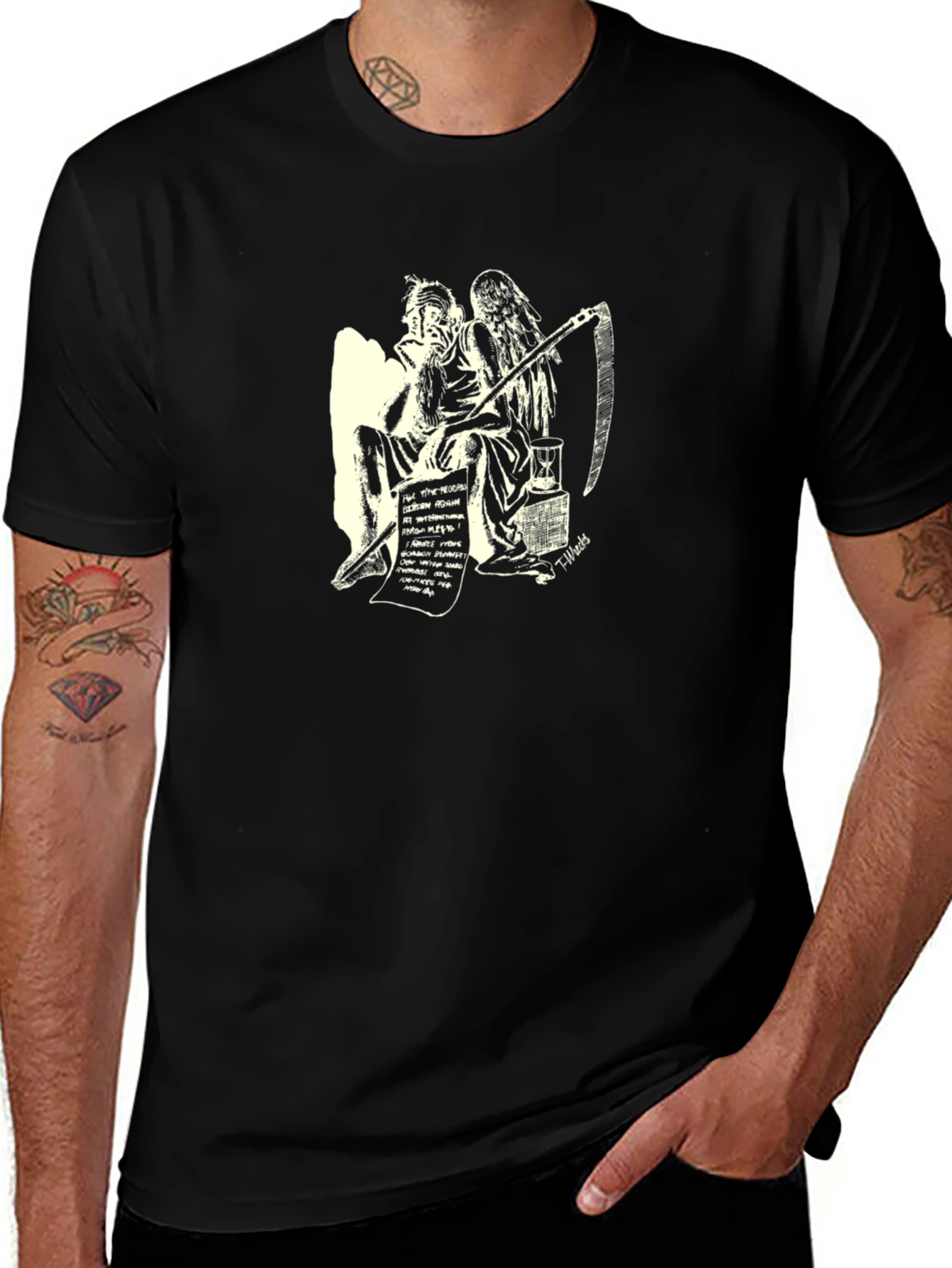 Philosophical Grim Reaper Graphic Tee - Black Cotton T-Shirt