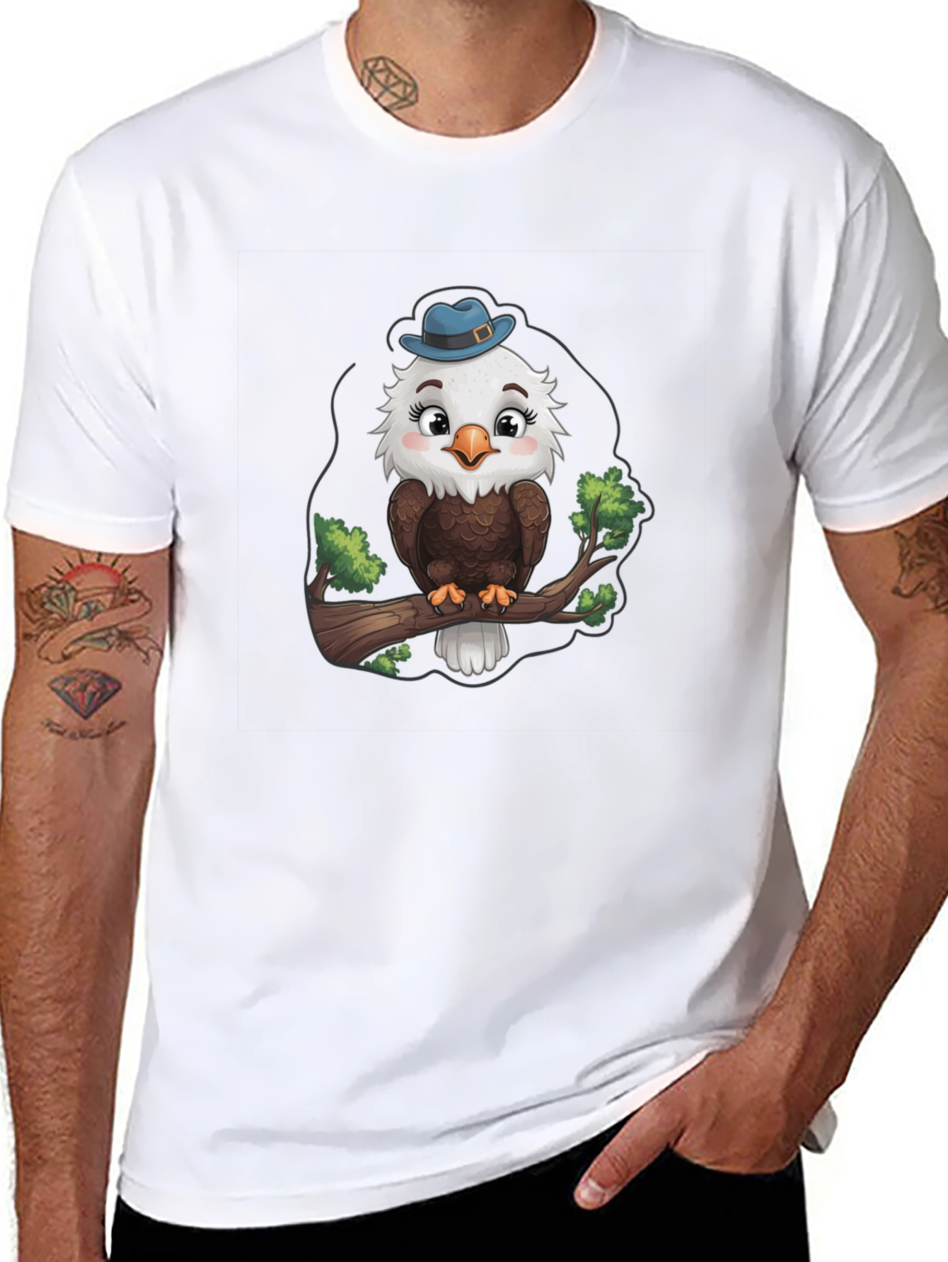 Cartoon Eagle Graphic Print Mens T-Shirt