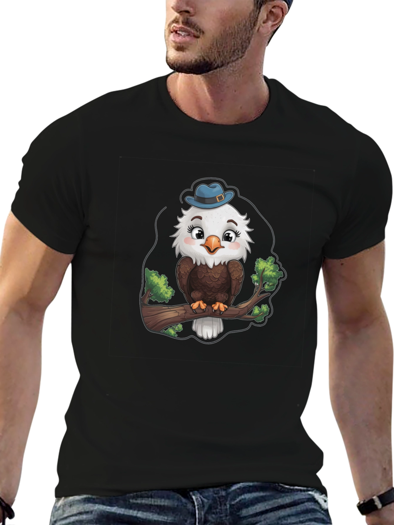 Cartoon Eagle Graphic Print Mens T-Shirt