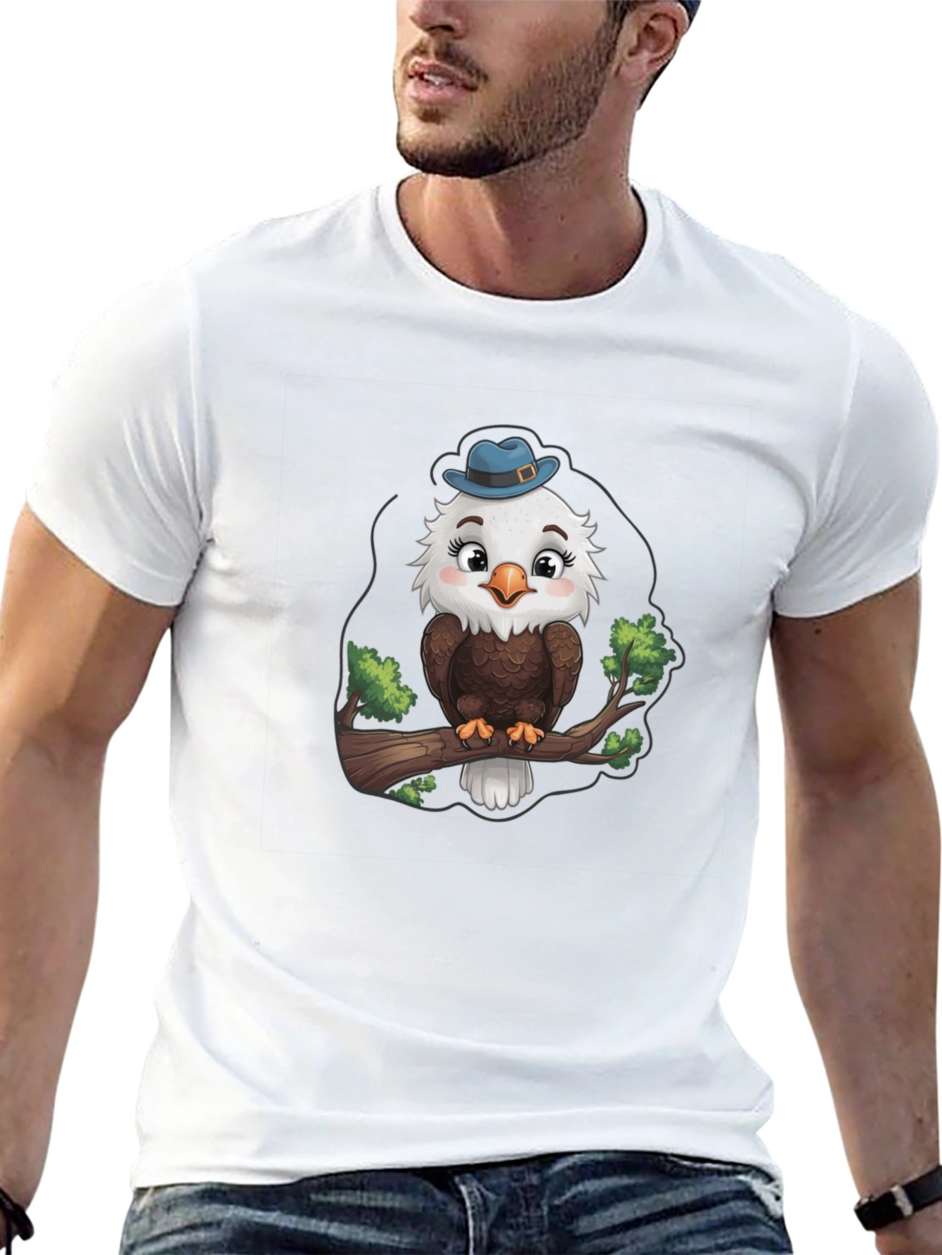Cartoon Eagle Graphic Print Mens T-Shirt