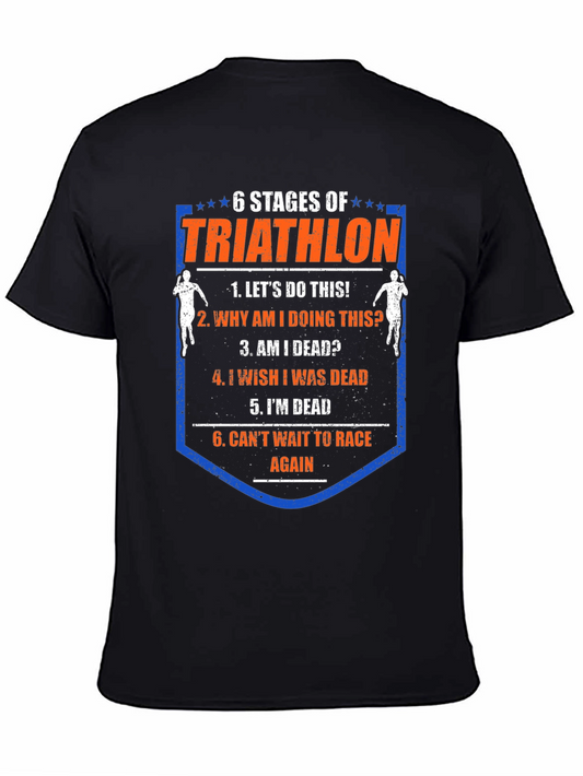 6 Stages of Triathlon Graphic Tee - Funny Athlete Shirt
