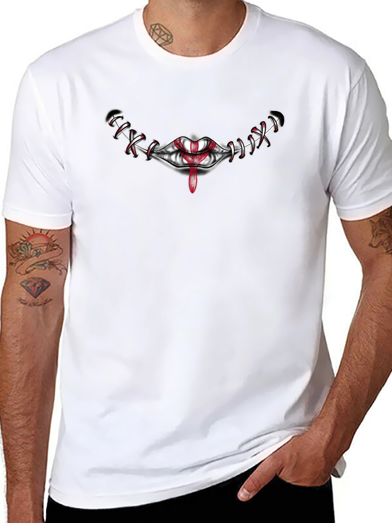 Stitched Smile Graphic Tee - Mens Black T-Shirt
