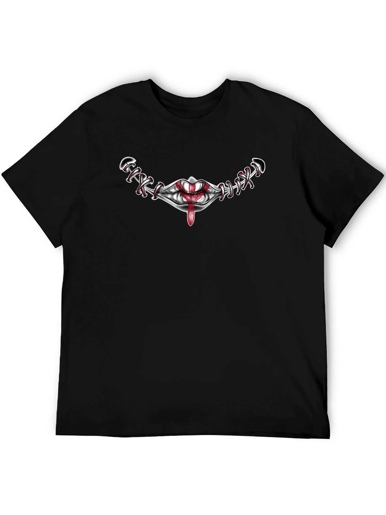 Stitched Smile Graphic Tee - Mens Black T-Shirt