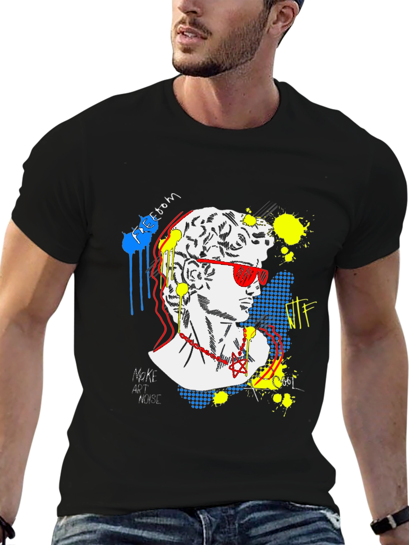 Pop Art David Graphic Tee - Unisex Black T-Shirt