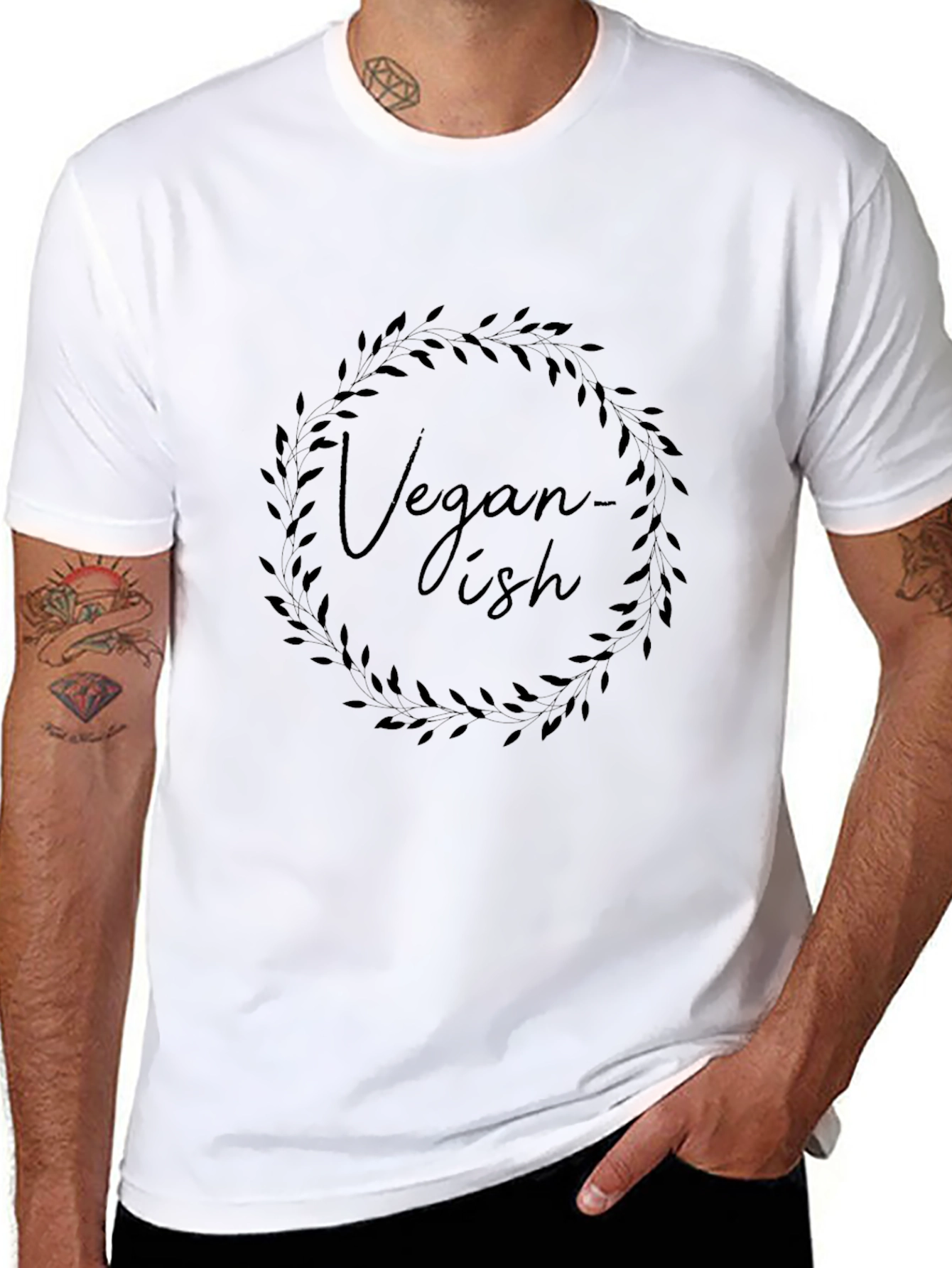 Vegan-ish T-Shirt Round Leaf Design Casual Style