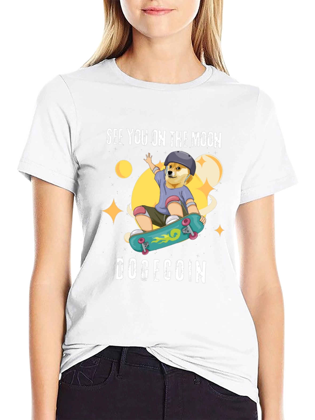 DogeCoin Moon Ride Black T-Shirt