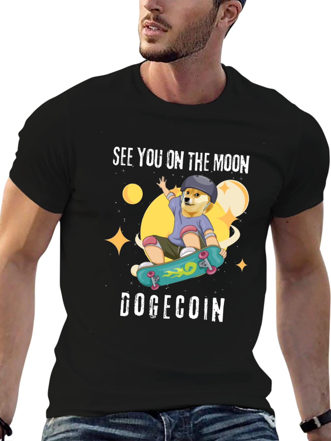 DogeCoin Moon Ride Black T-Shirt