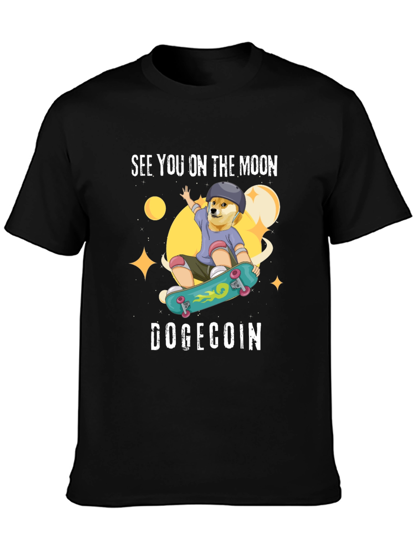 DogeCoin Moon Ride Black T-Shirt