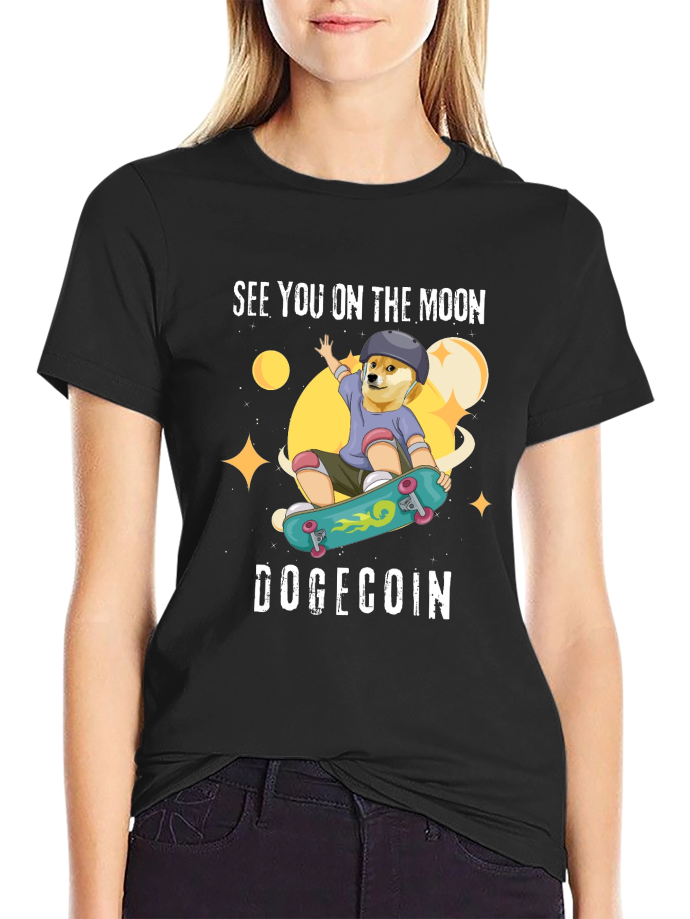 DogeCoin Moon Ride Black T-Shirt