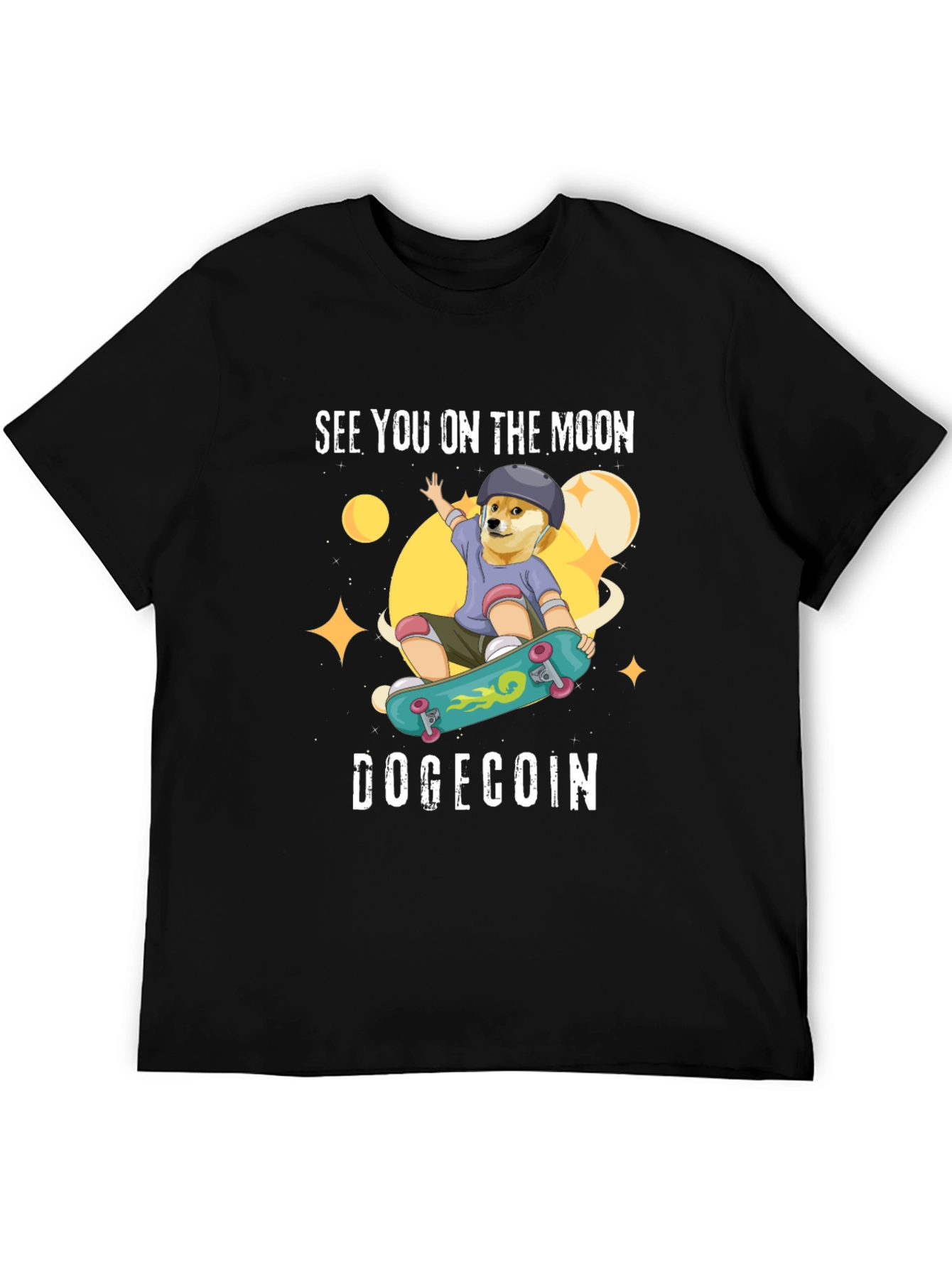 DogeCoin Moon Ride Black T-Shirt