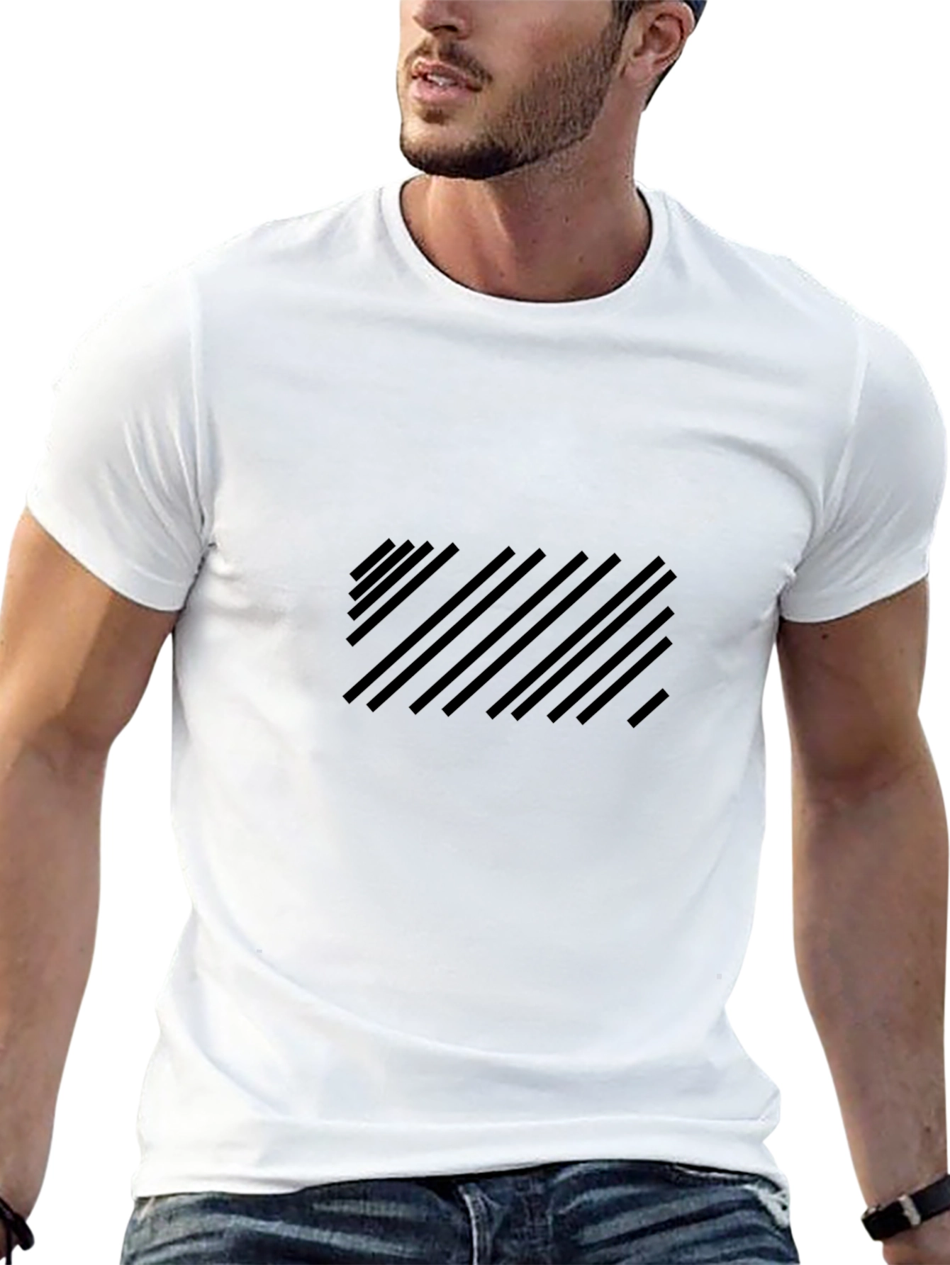 Mens Black Diagonal Stripe Pattern T-Shirt