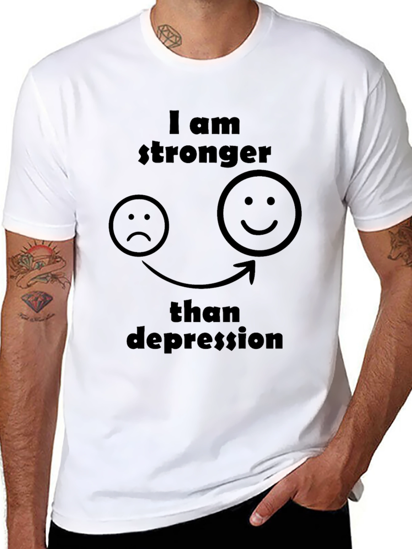 Stronger Than Depression Black Graphic T-Shirt