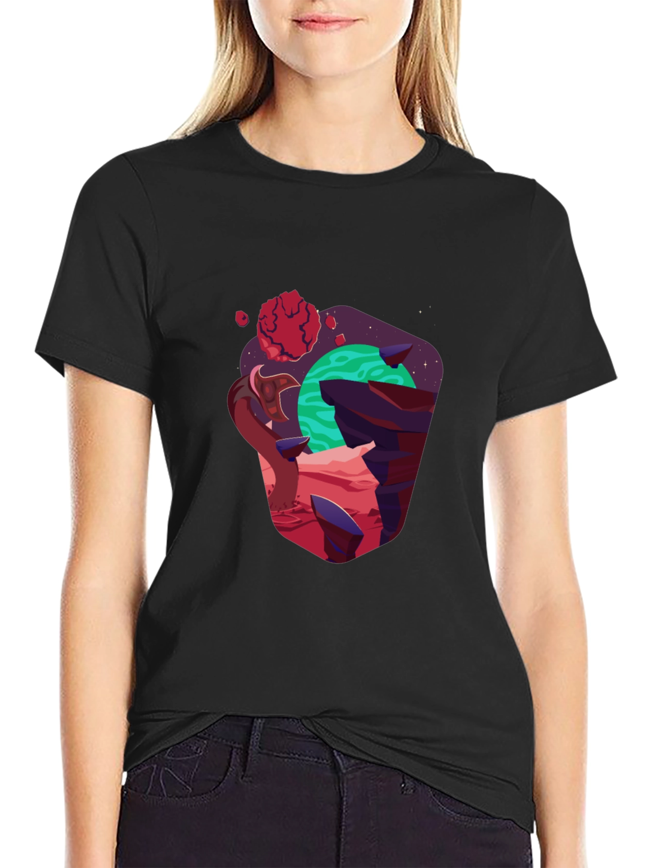 Cosmic Planet Graphic Black T-Shirt
