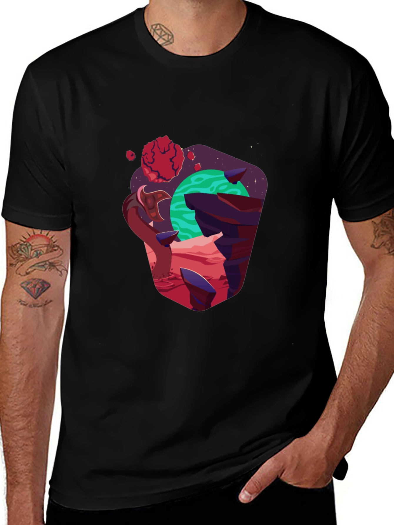 Cosmic Planet Graphic Black T-Shirt