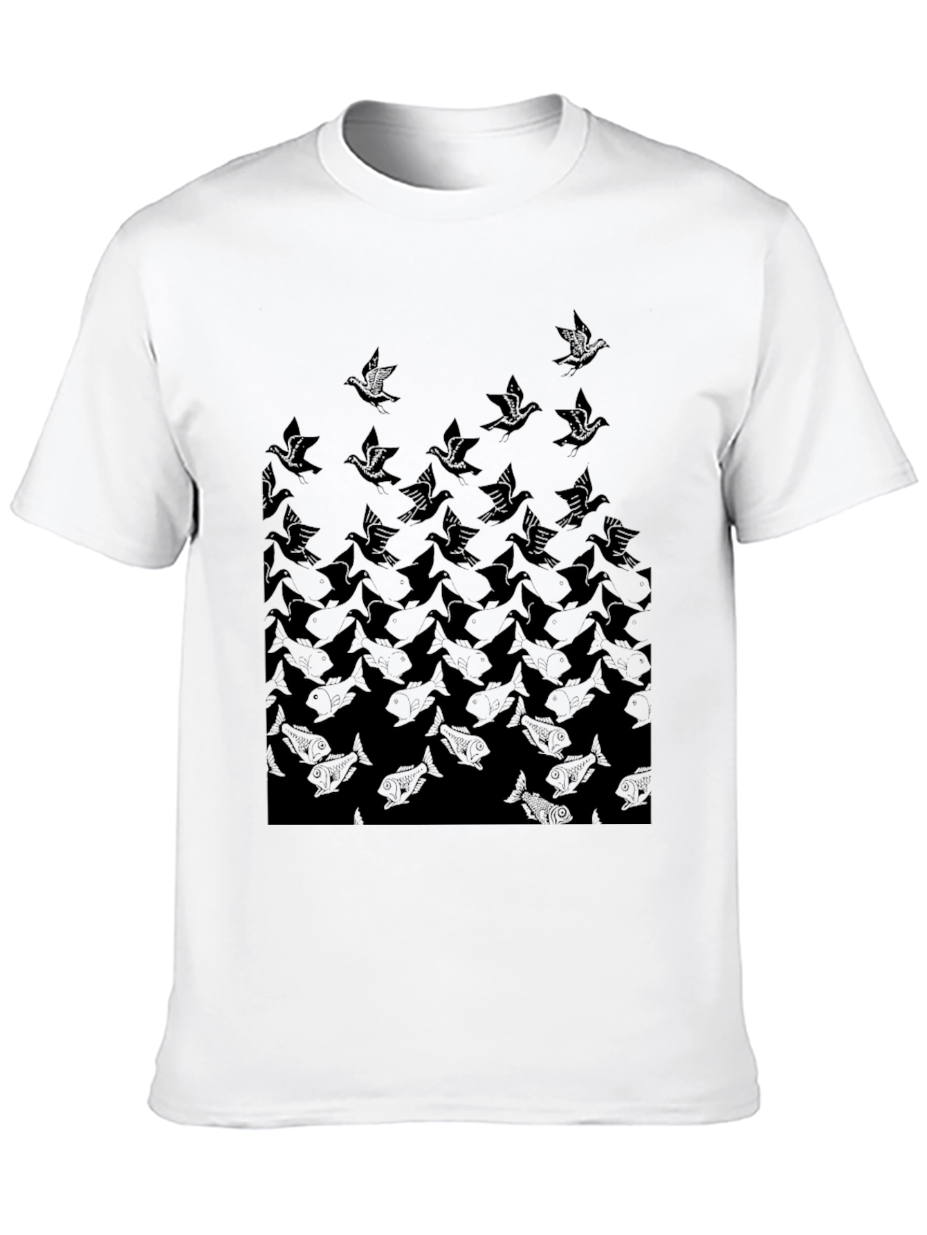 Escher-Inspired Bird & Fish Graphic Tee