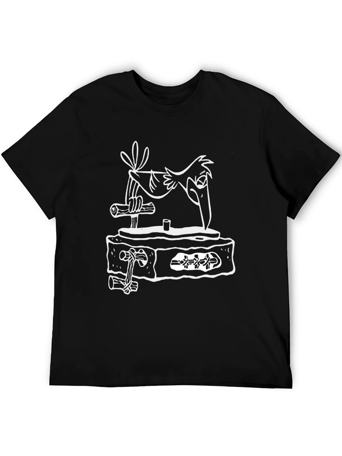 Cartoon Crow on Woodcut Style Graphic Tee