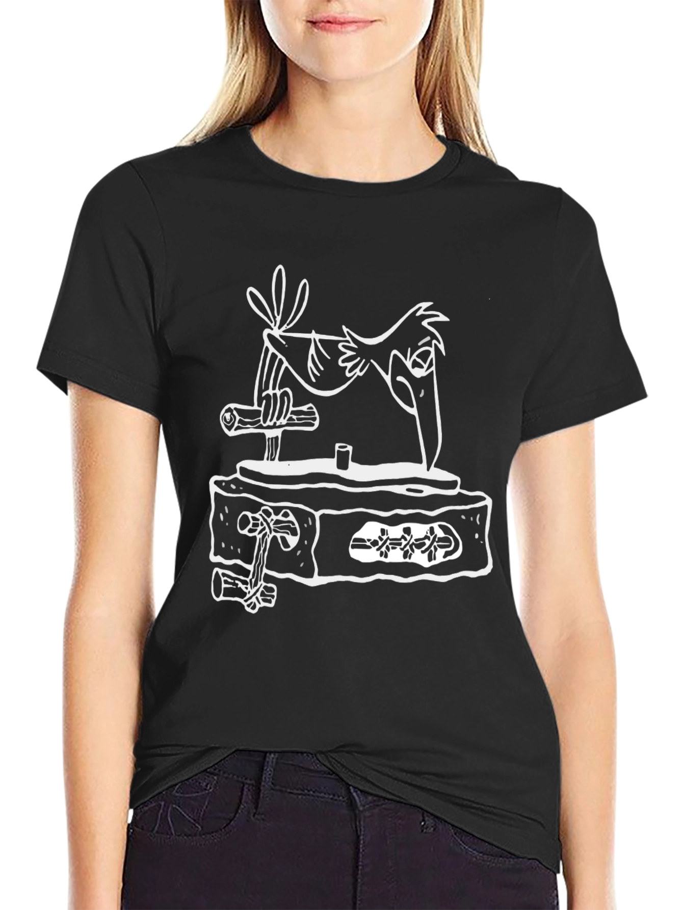 Cartoon Crow on Woodcut Style Graphic Tee