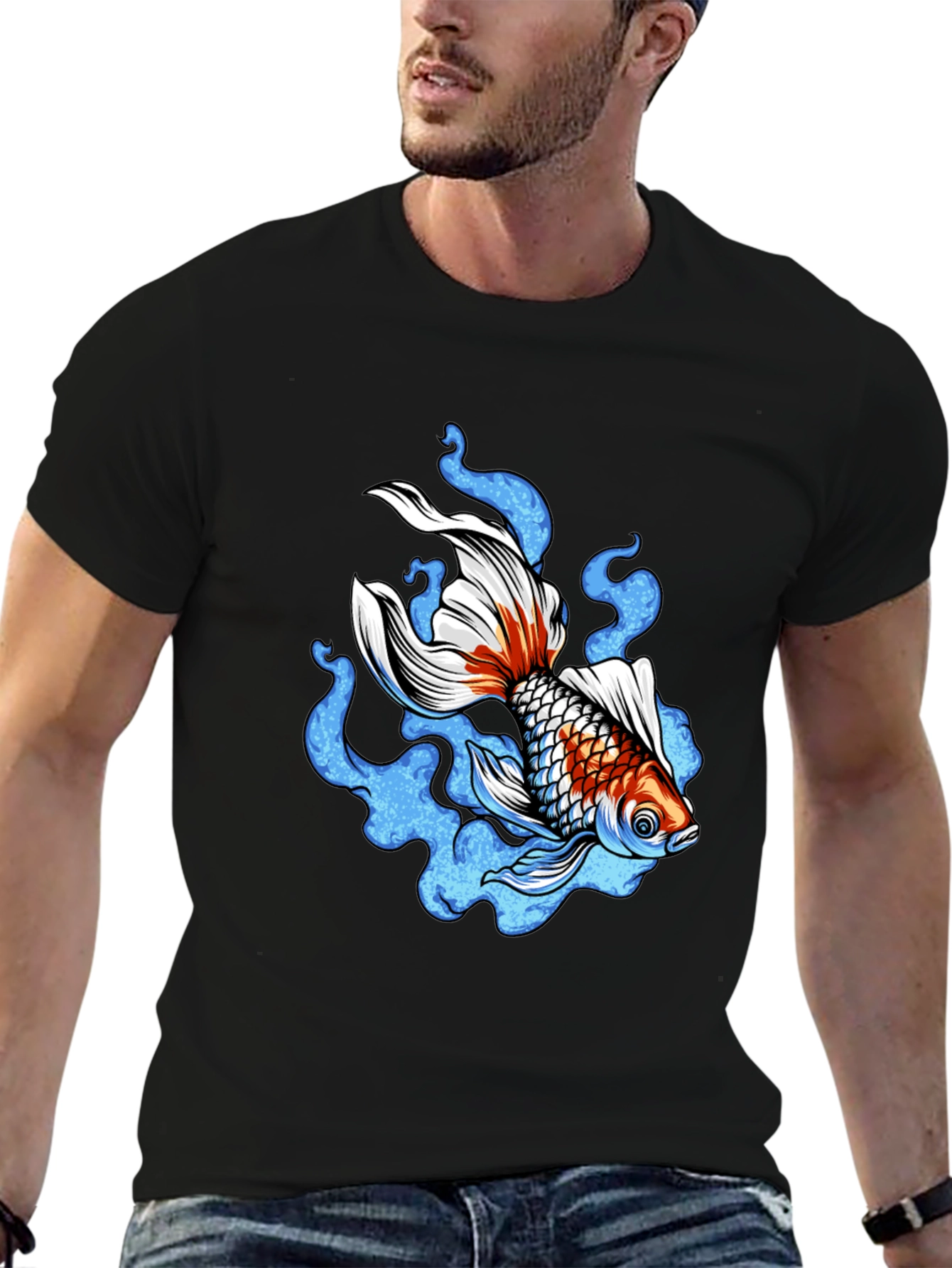 Koi Fish Graphic Black T-Shirt