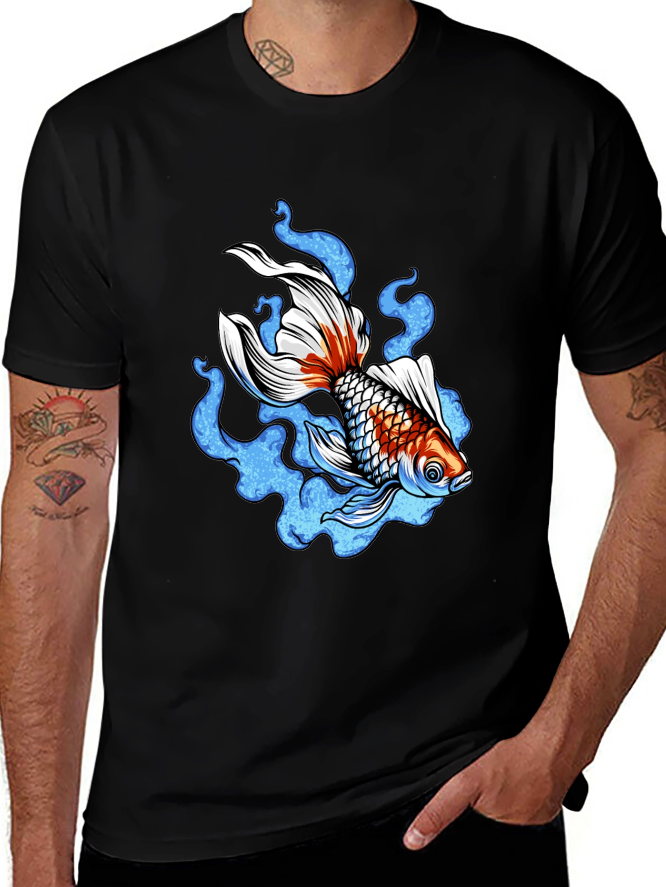Koi Fish Graphic Black T-Shirt